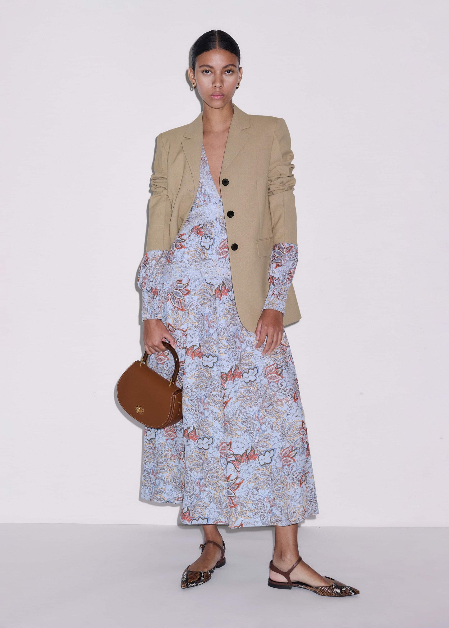 ME and EM Clothing Blue Silk Delicate Paisley Print Fit + Flare Maxi Dress