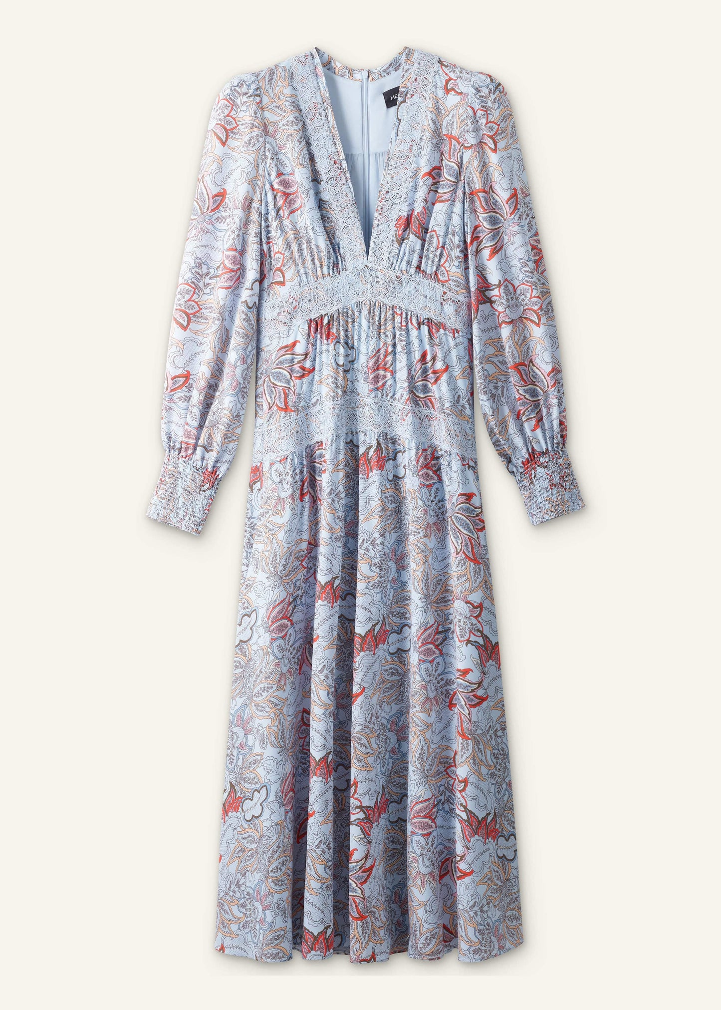 ME and EM Clothing Blue Silk Delicate Paisley Print Fit + Flare Maxi Dress