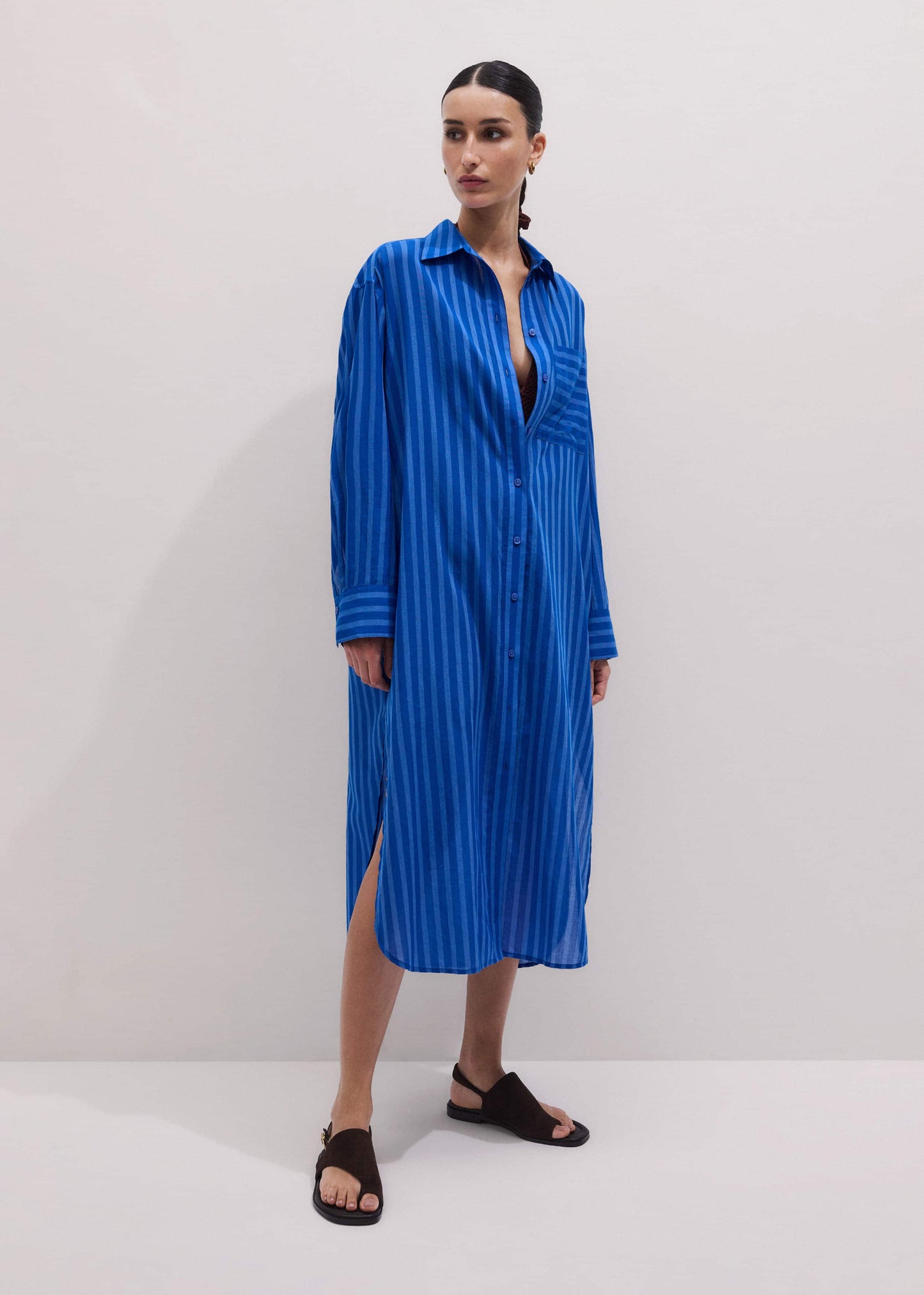 ME and EM Clothing Blue Beach Midi Shirt Dress