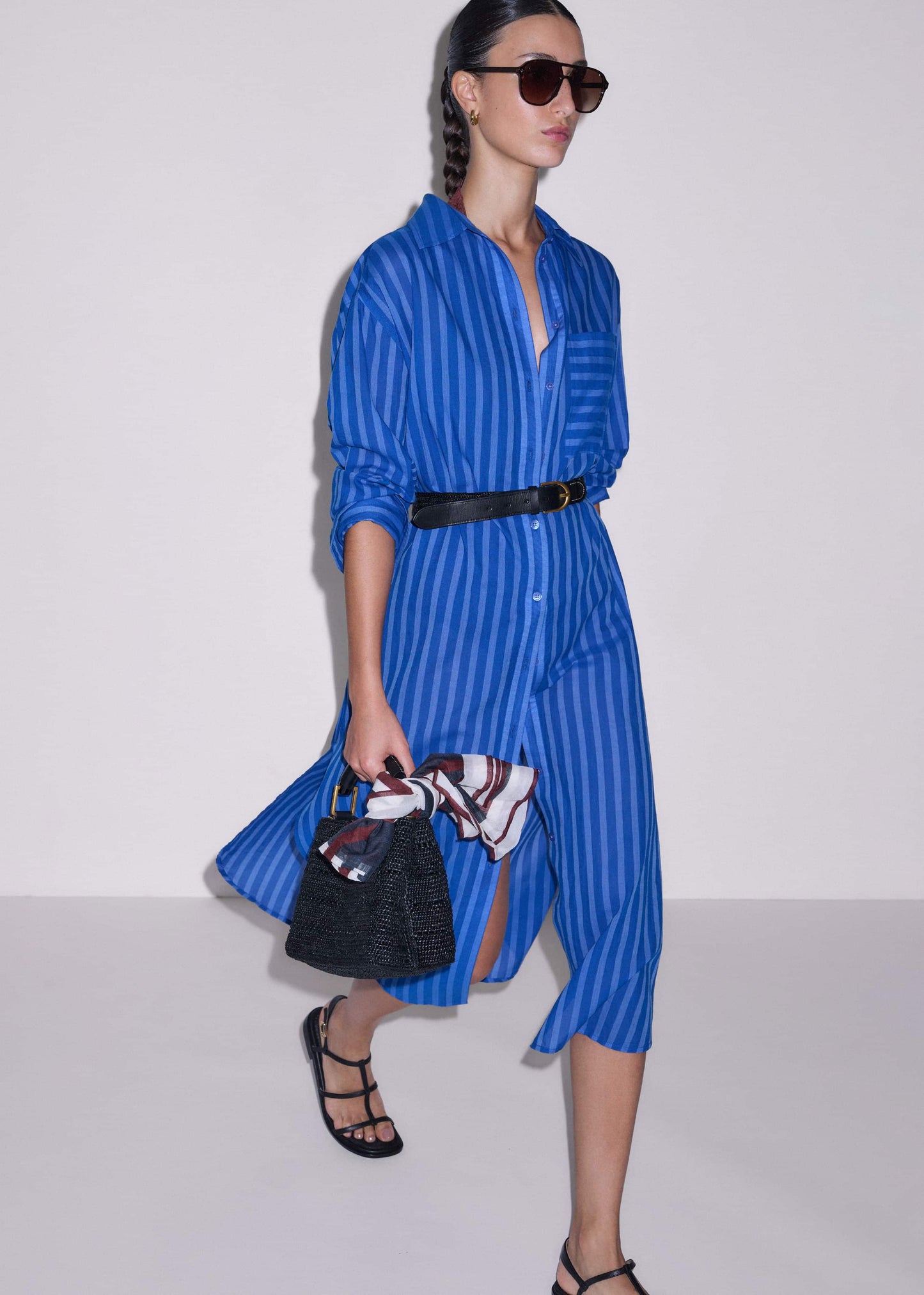 ME and EM Clothing Blue Beach Midi Shirt Dress