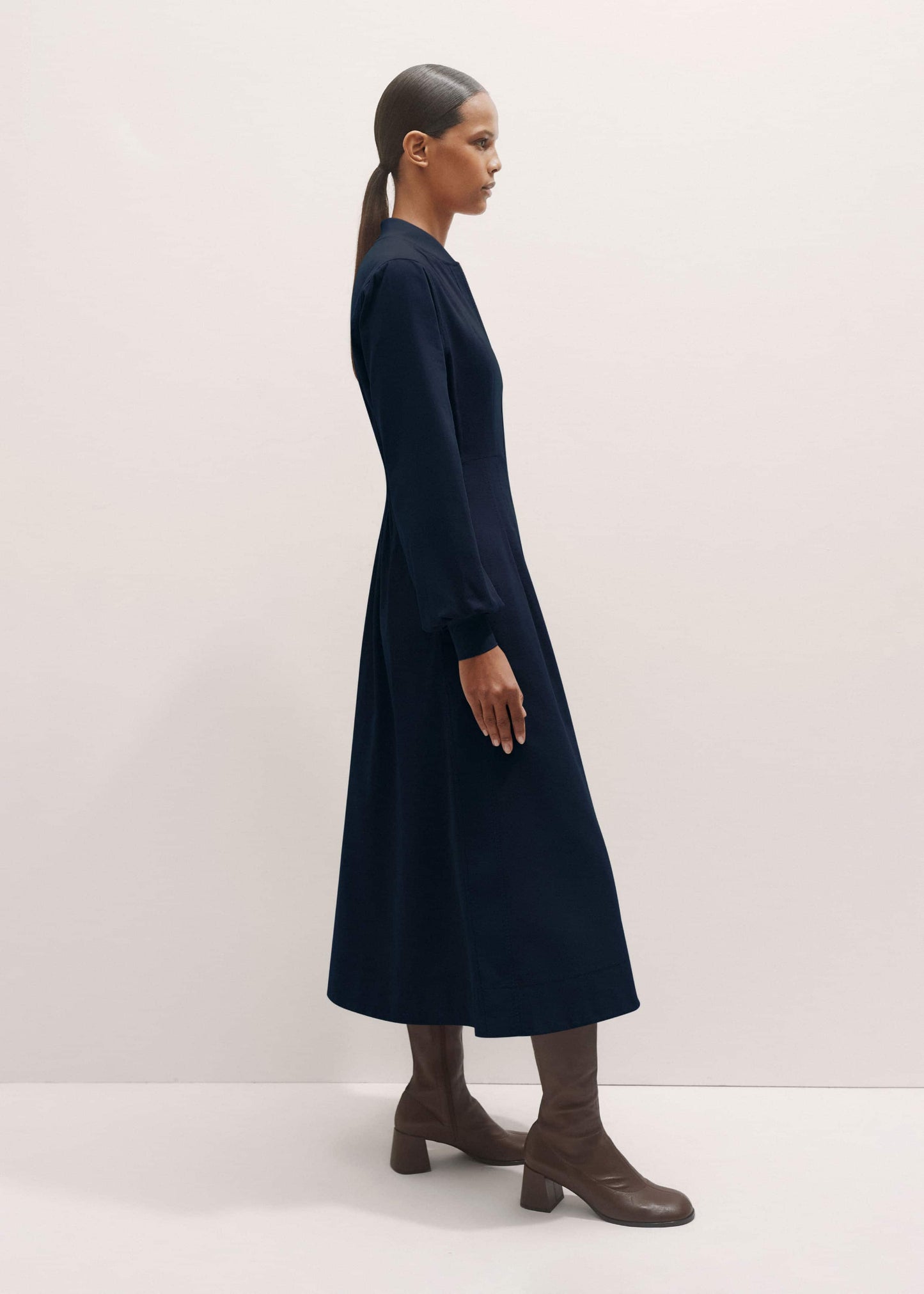 ME and EM Clothing Navy Cotton Cord Pleated Midi Dress