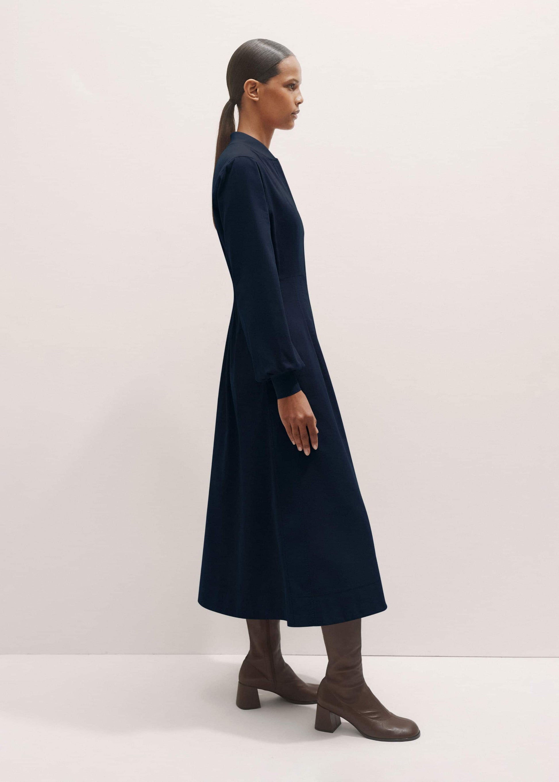 ME and EM Clothing Navy Cotton Cord Pleated Midi Dress