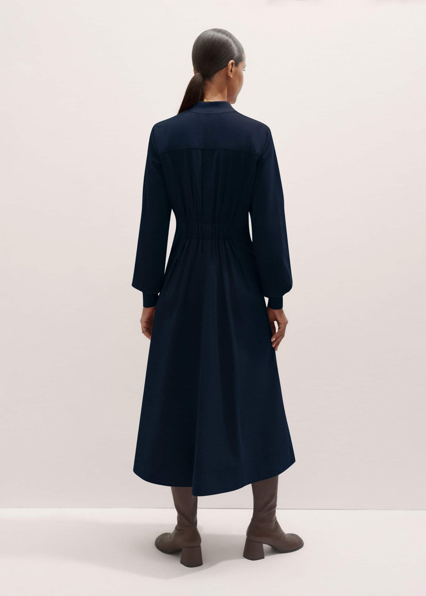 ME and EM Clothing Navy Cotton Cord Pleated Midi Dress