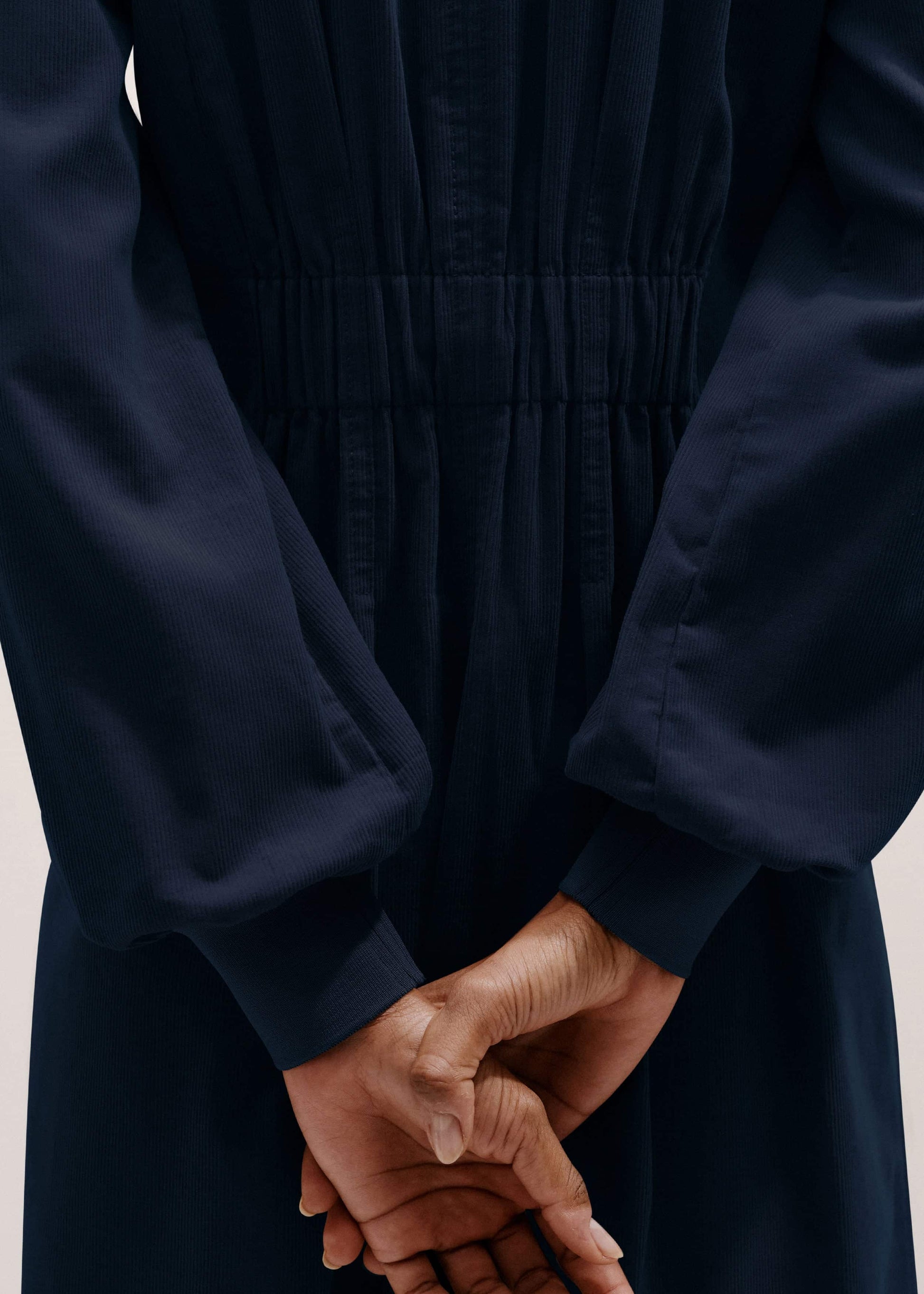 ME and EM Clothing Navy Cotton Cord Pleated Midi Dress