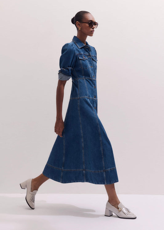 ME and EM Clothing Blue Panelled Fit + Flare Midi Dress