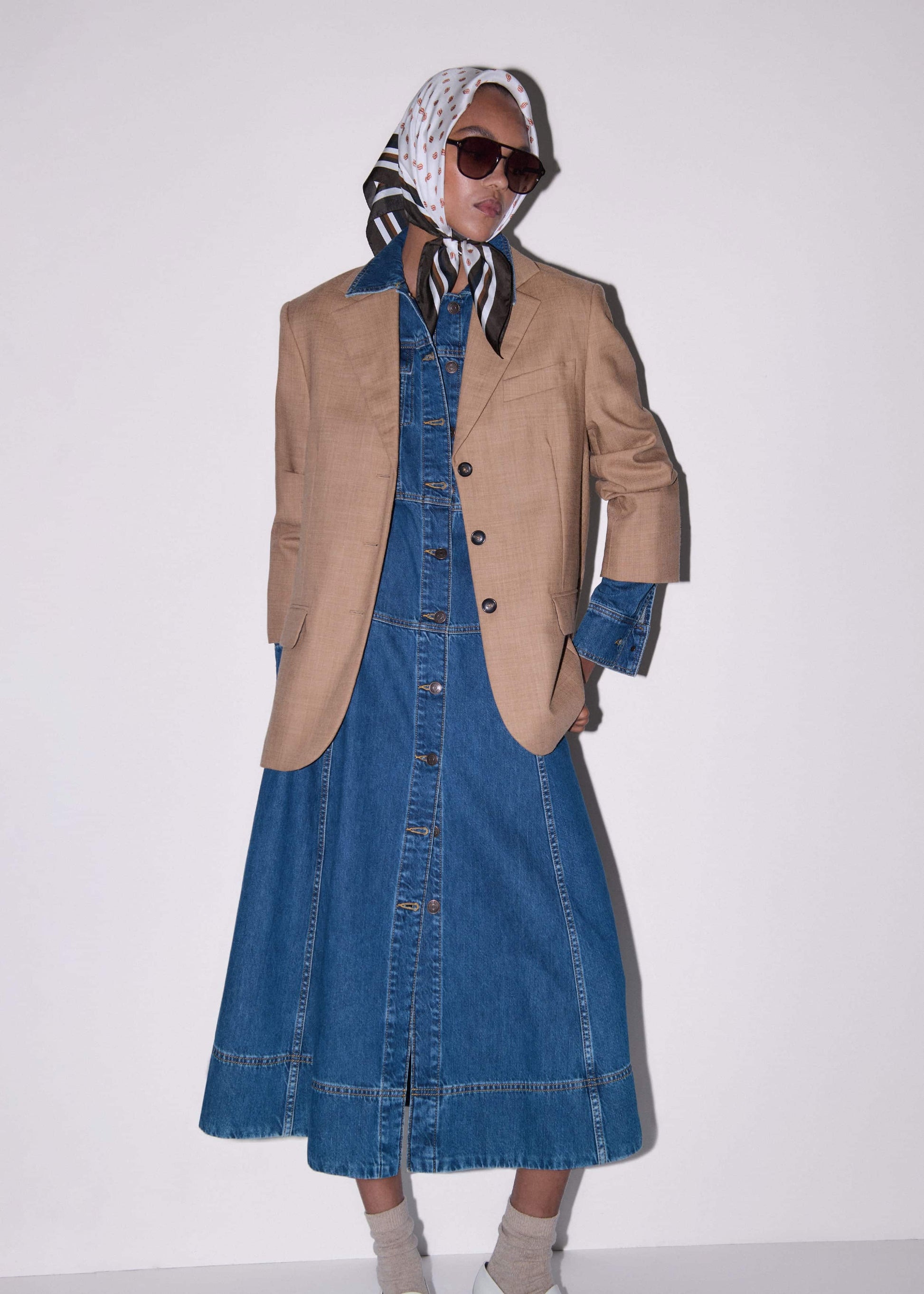 ME and EM Clothing Blue Panelled Fit + Flare Midi Dress