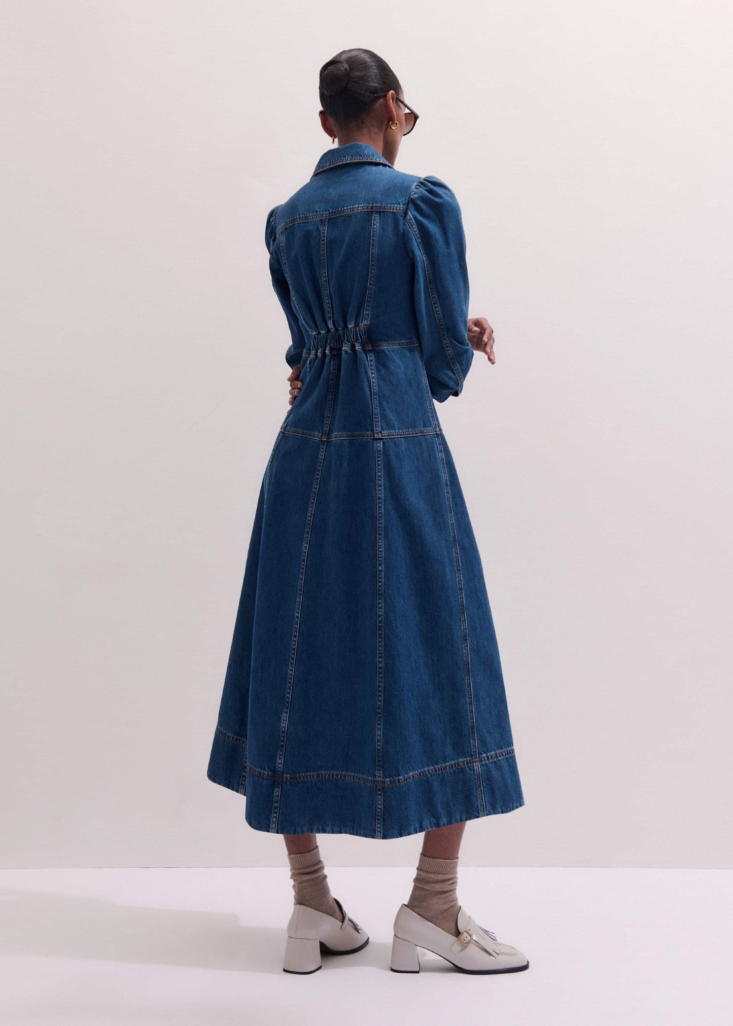 ME and EM Clothing Blue Panelled Fit + Flare Midi Dress