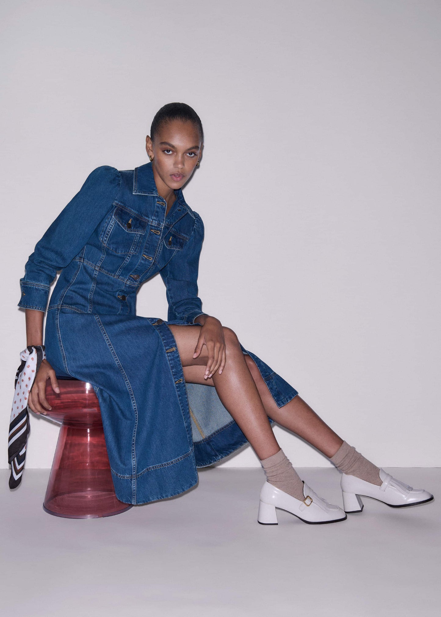 ME and EM Clothing Blue Panelled Fit + Flare Midi Dress