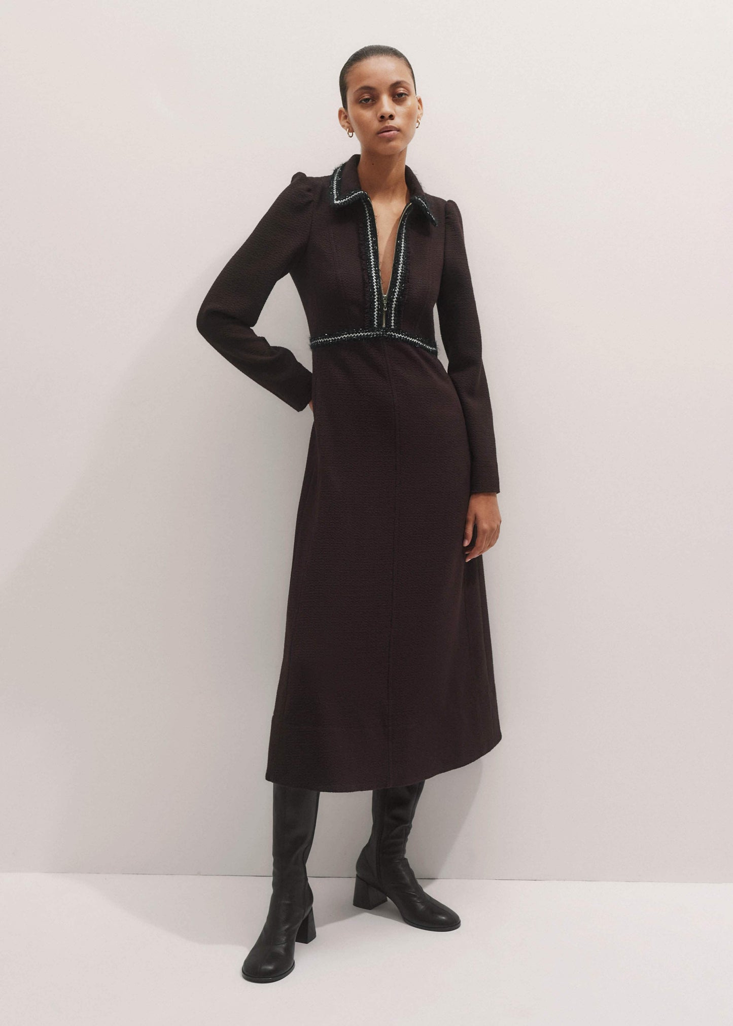 ME and EM Clothing Brown Tweed Midi Dress