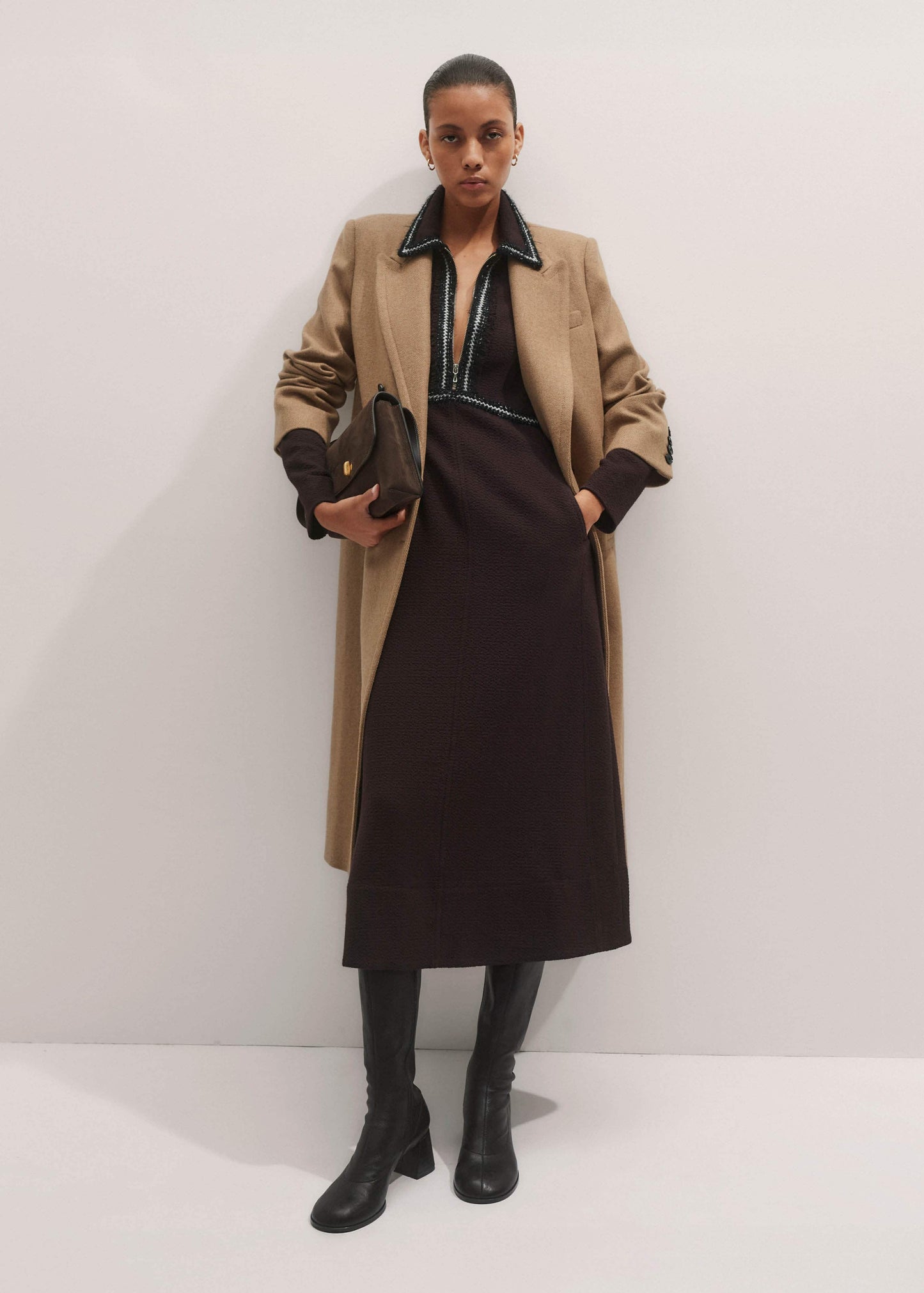 ME and EM Clothing Brown Tweed Midi Dress