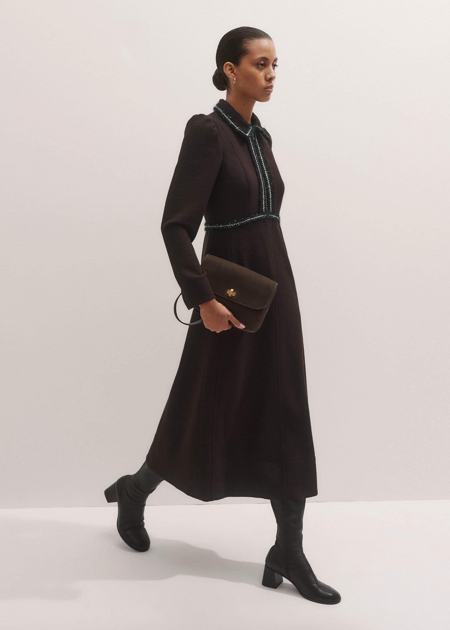 ME and EM Clothing Brown Tweed Midi Dress