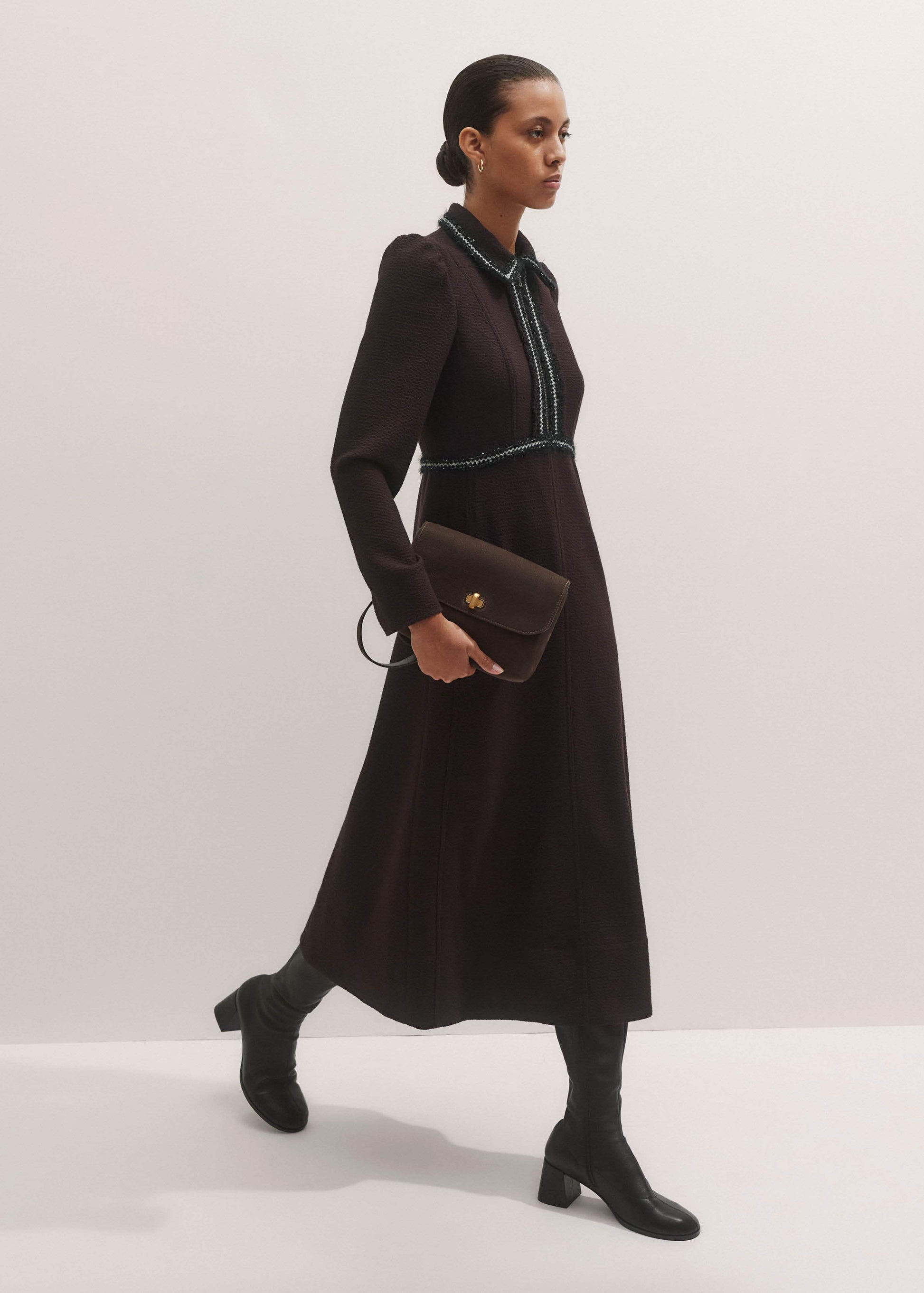 ME and EM Clothing Brown Tweed Midi Dress