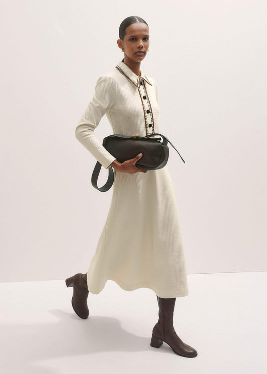 ME and EM Clothing Cream Crochet Trim Fit and Flare Midi Dress