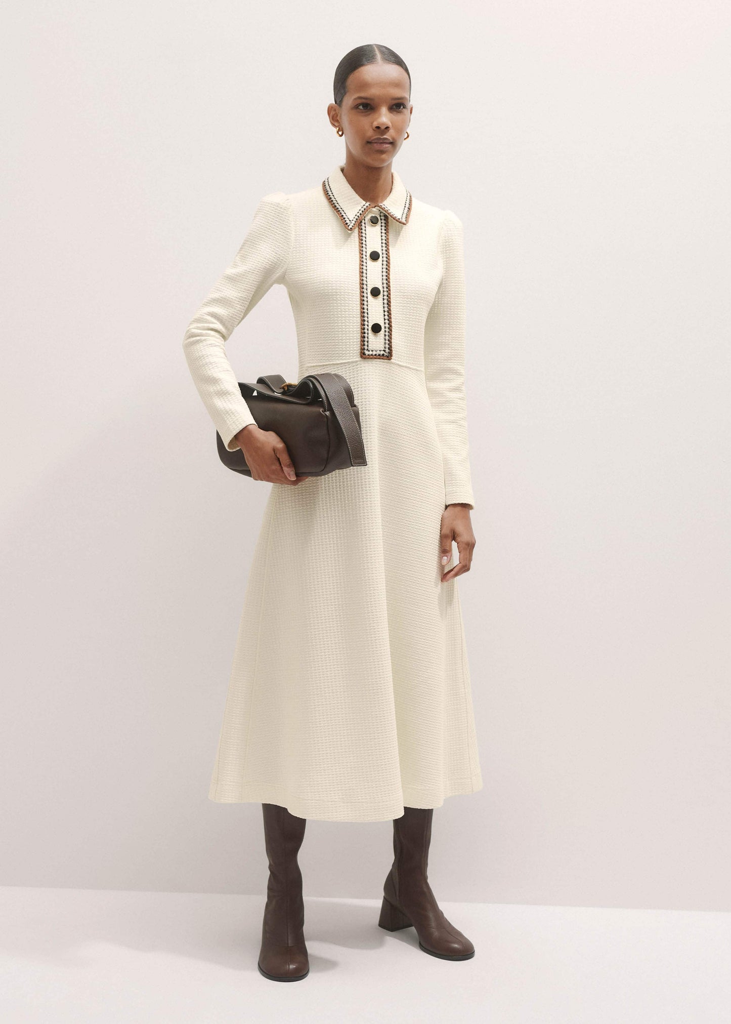 ME and EM Clothing Cream Crochet Trim Fit and Flare Midi Dress