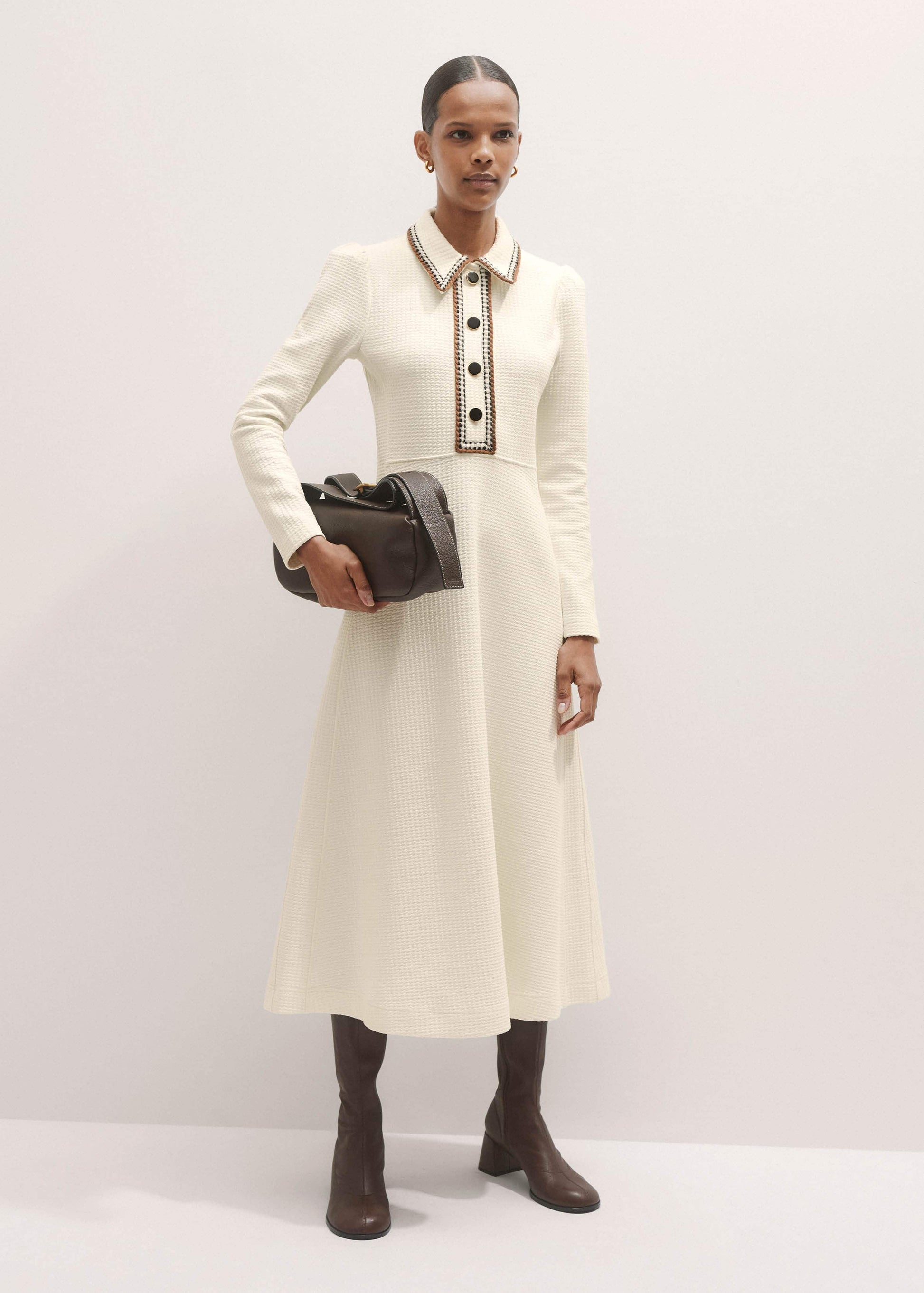ME and EM Clothing Cream Crochet Trim Fit and Flare Midi Dress