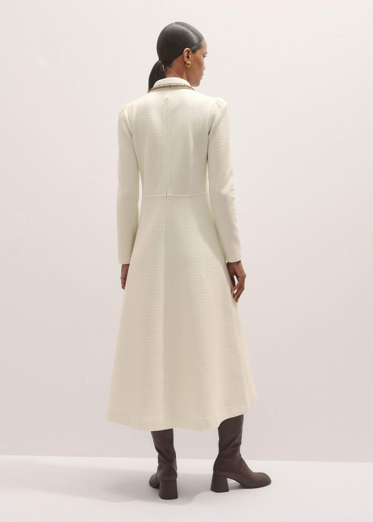 ME and EM Clothing Cream Crochet Trim Fit and Flare Midi Dress