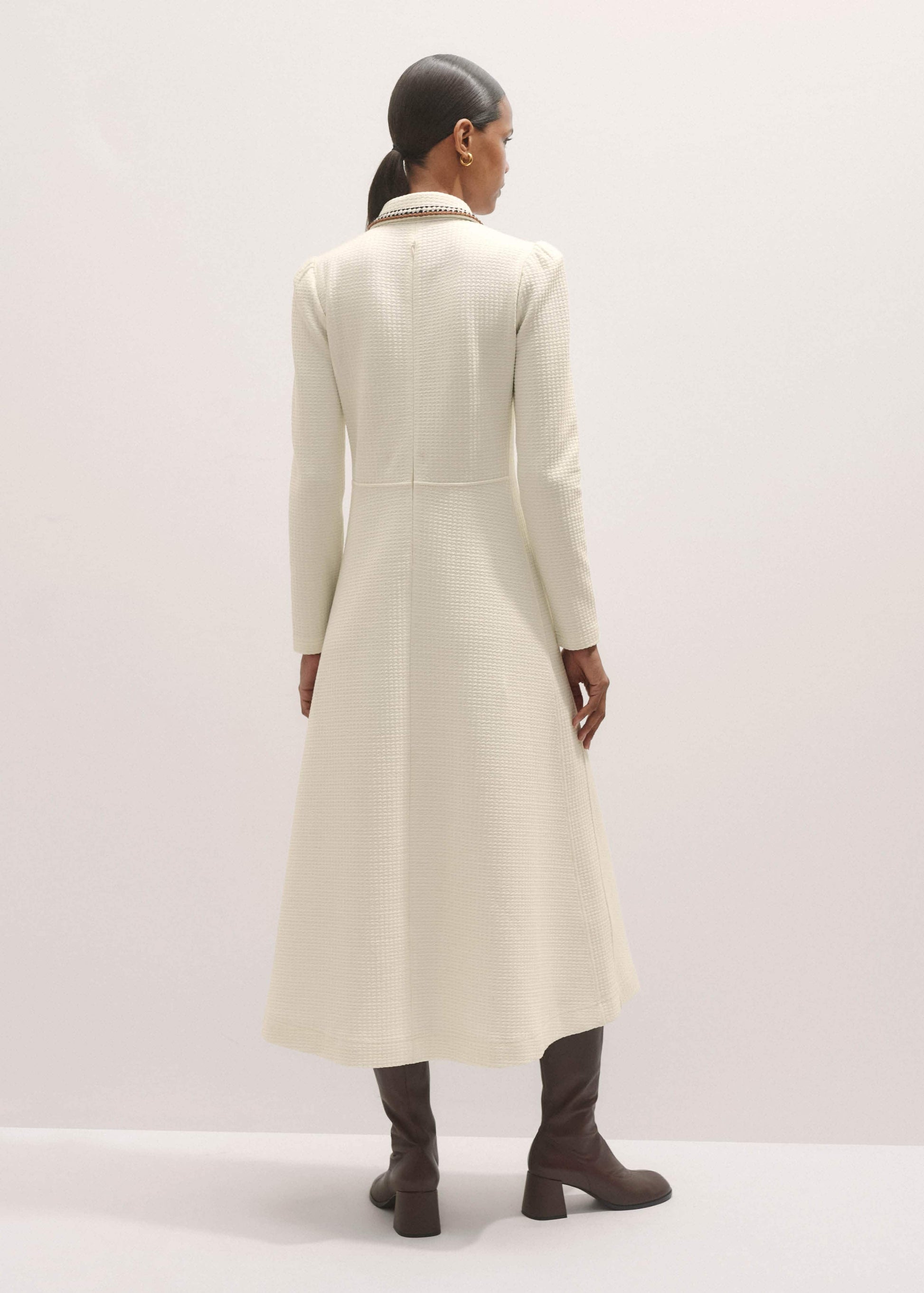 ME and EM Clothing Cream Crochet Trim Fit and Flare Midi Dress