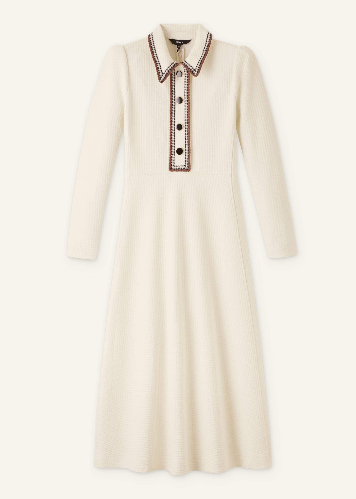 ME and EM Clothing Cream Crochet Trim Fit and Flare Midi Dress