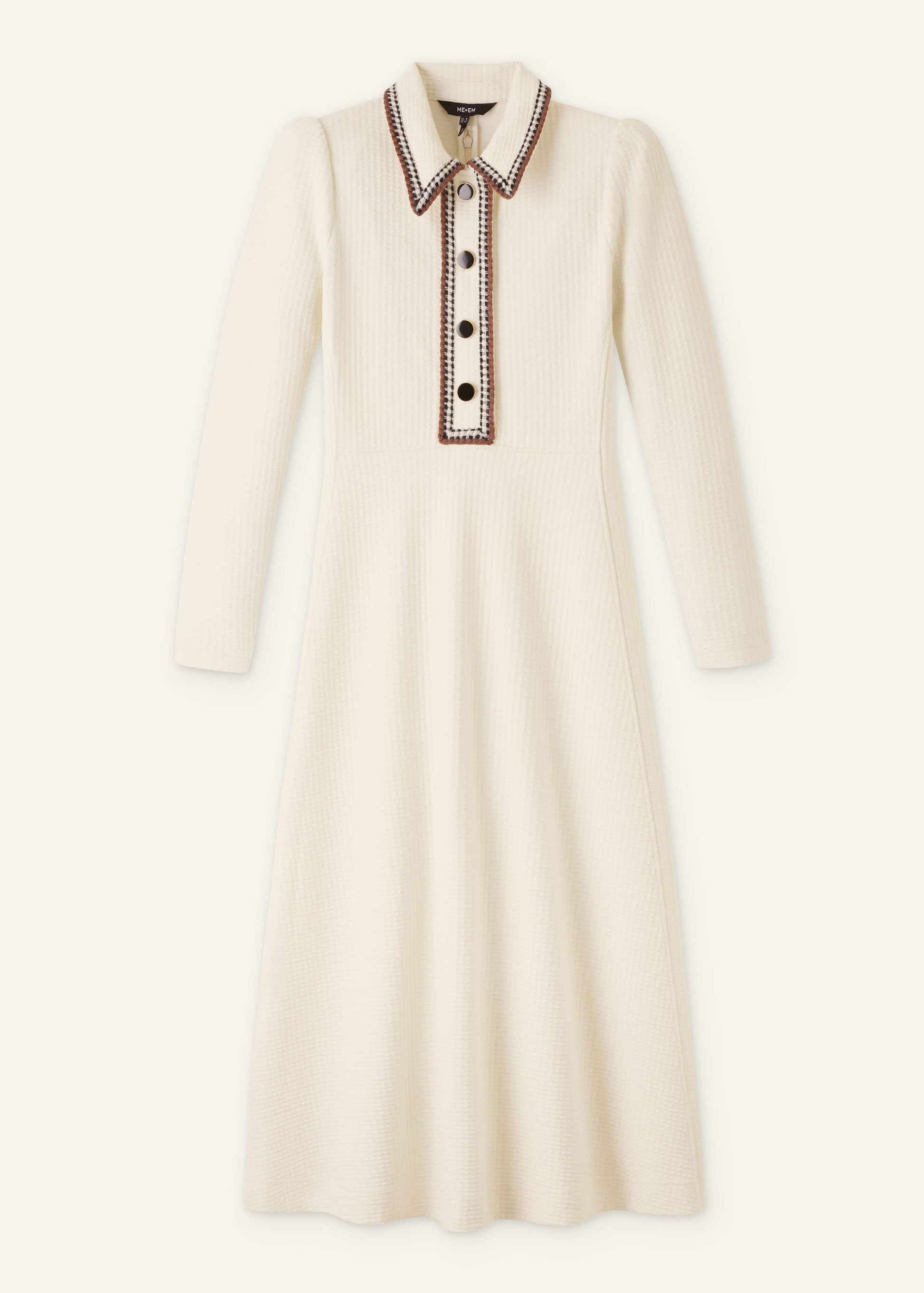 ME and EM Clothing Cream Crochet Trim Fit and Flare Midi Dress