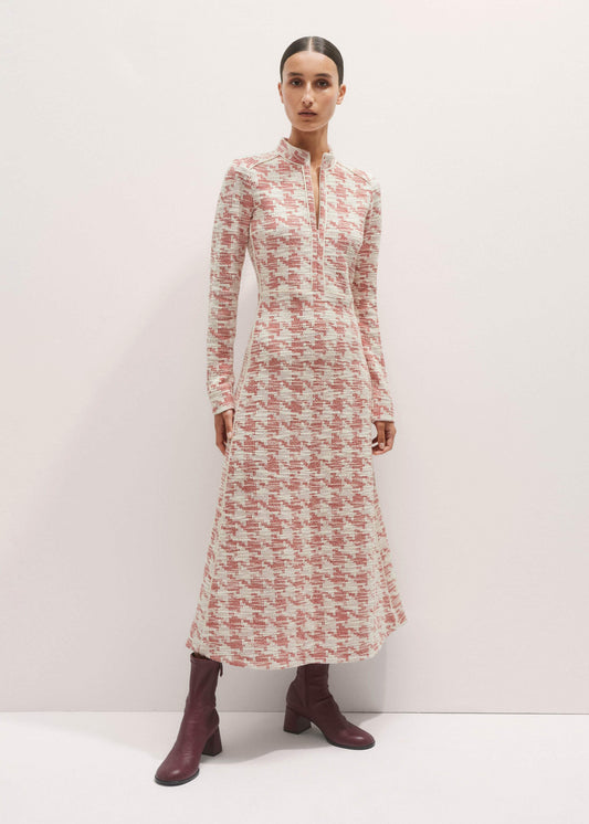 ME and EM Clothing Red Exaggerated Houndstooth Midi Dress