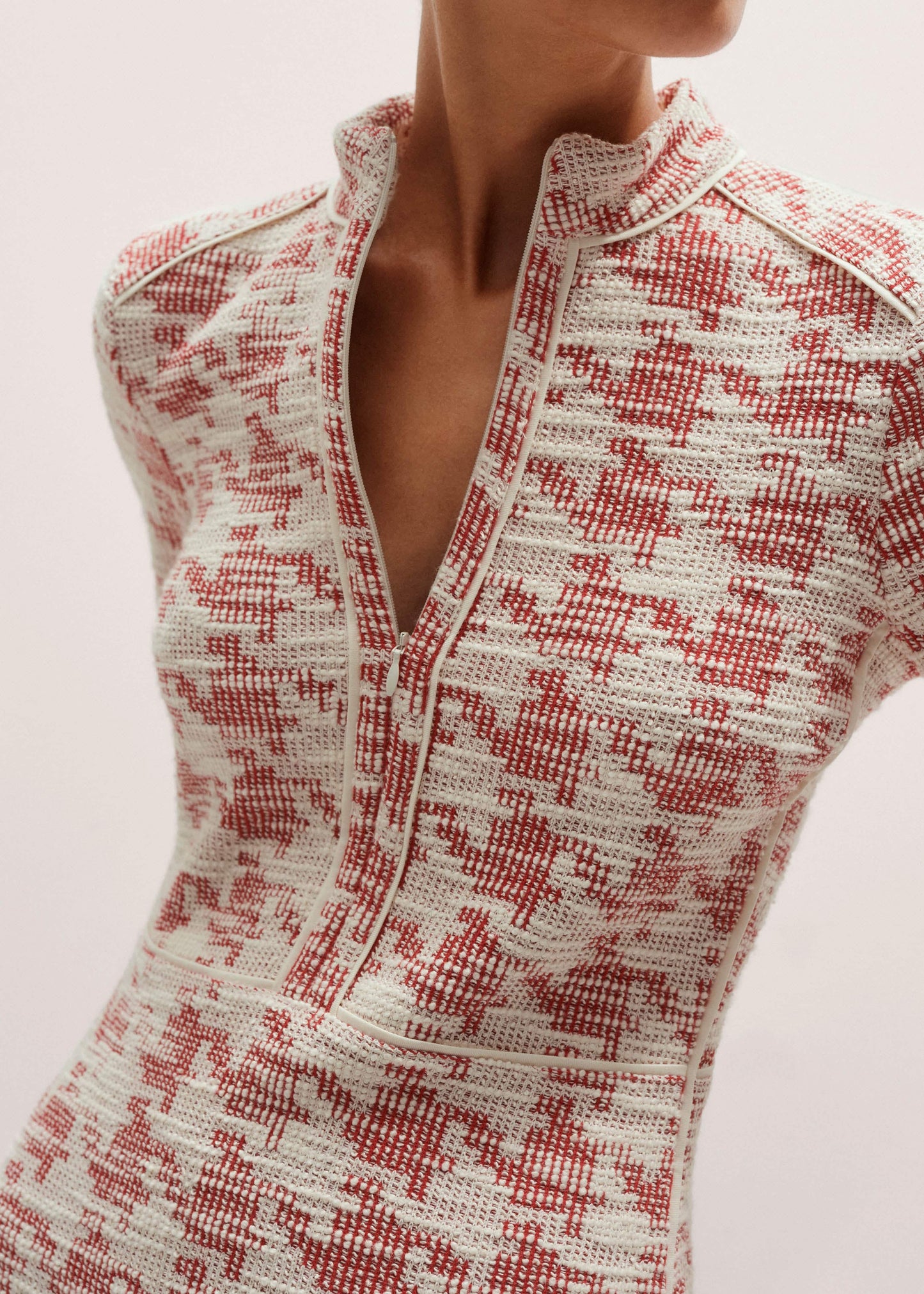 ME and EM Clothing Red Exaggerated Houndstooth Midi Dress