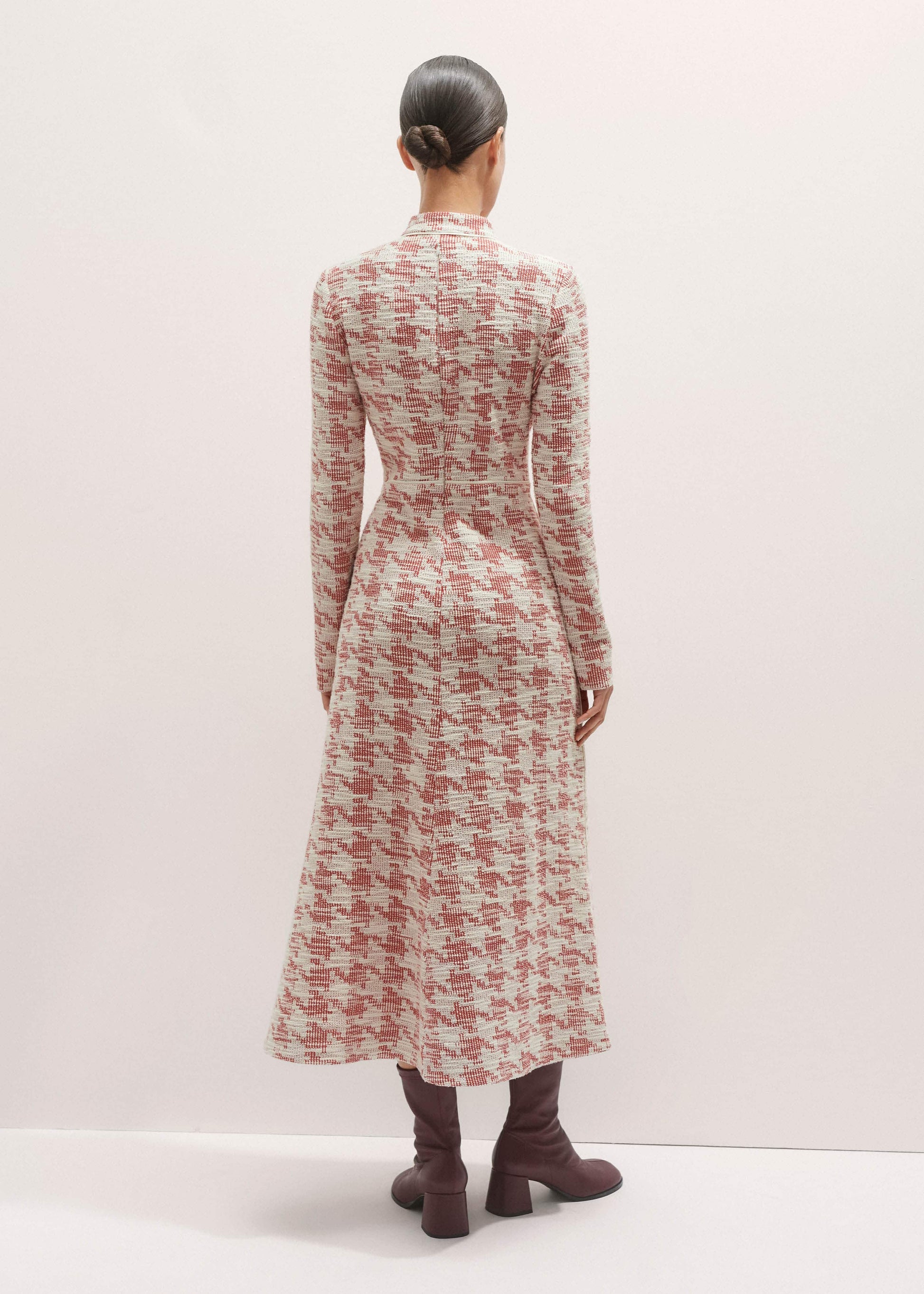 ME and EM Clothing Red Exaggerated Houndstooth Midi Dress