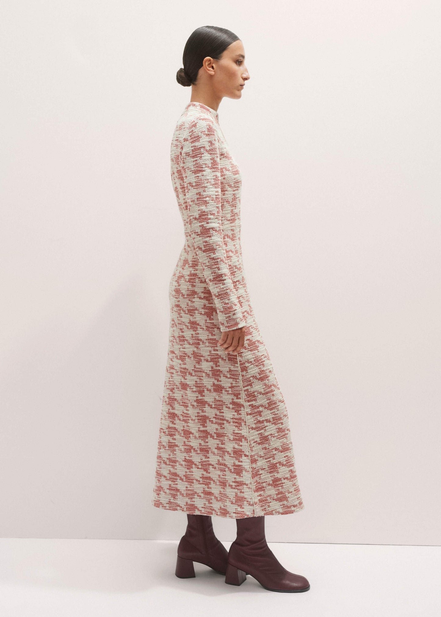 ME and EM Clothing Red Exaggerated Houndstooth Midi Dress
