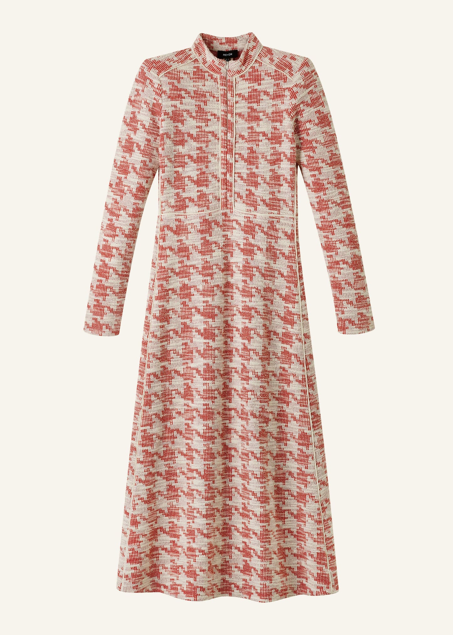 ME and EM Clothing Red Exaggerated Houndstooth Midi Dress