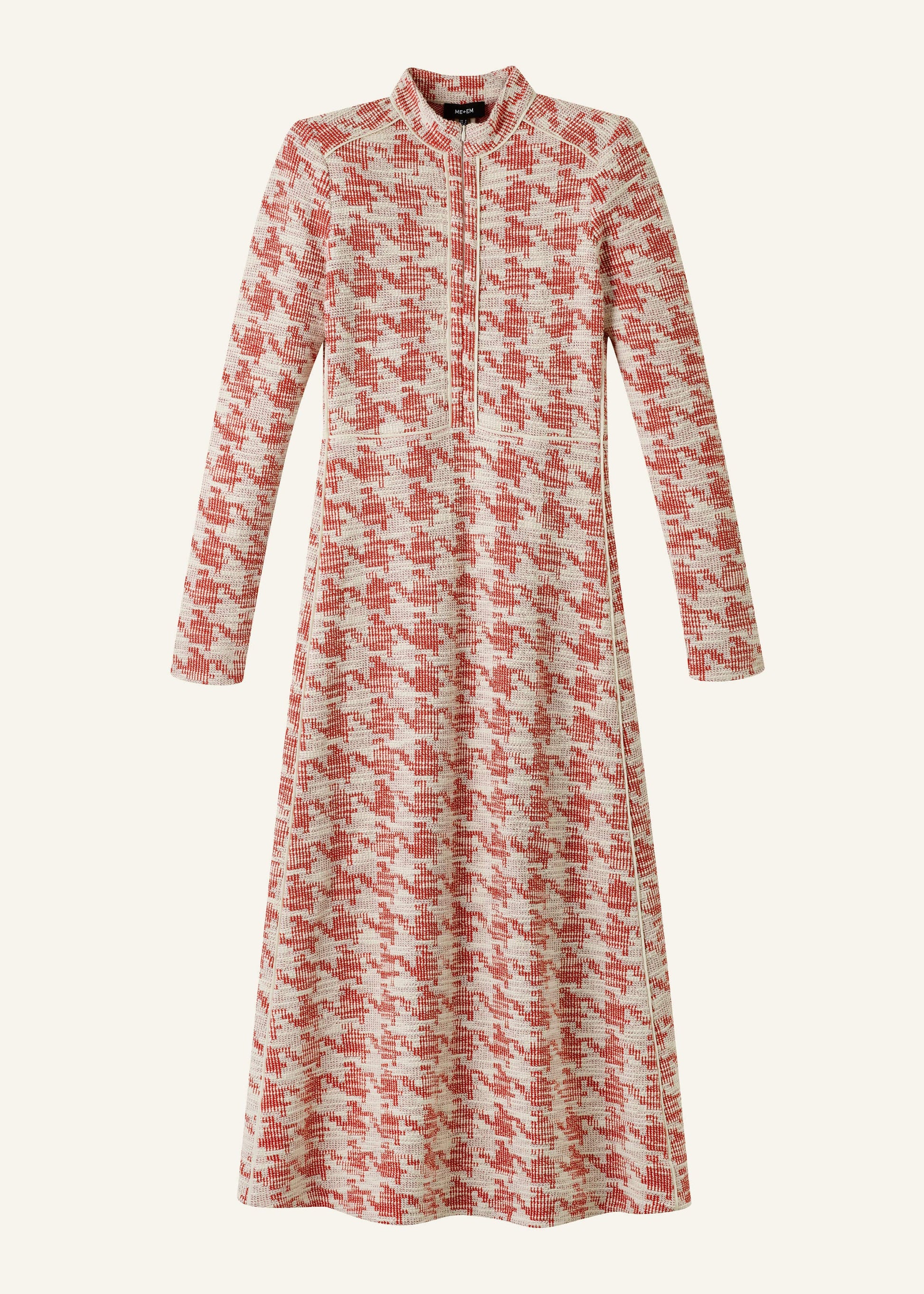 ME and EM Clothing Red Exaggerated Houndstooth Midi Dress