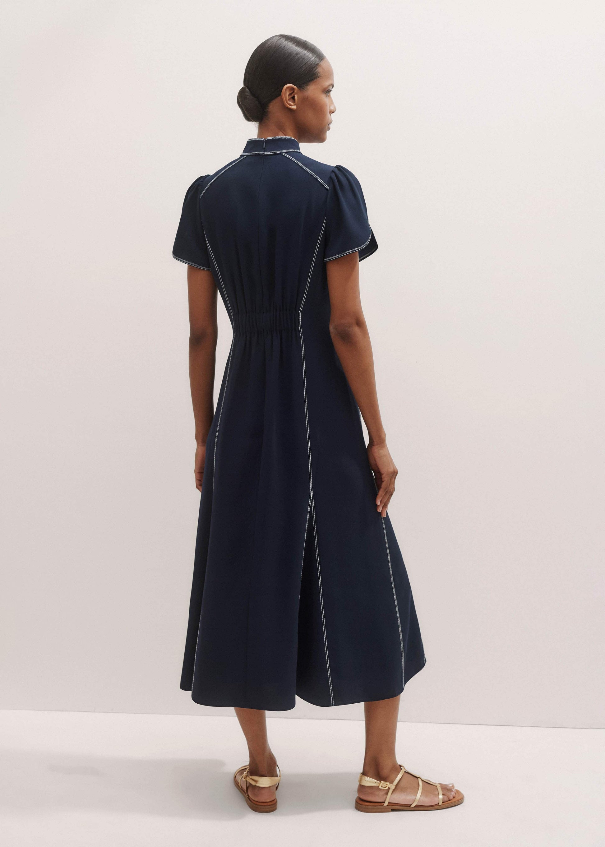 ME and EM Clothing Navy Contrast Stitch Midi Dress