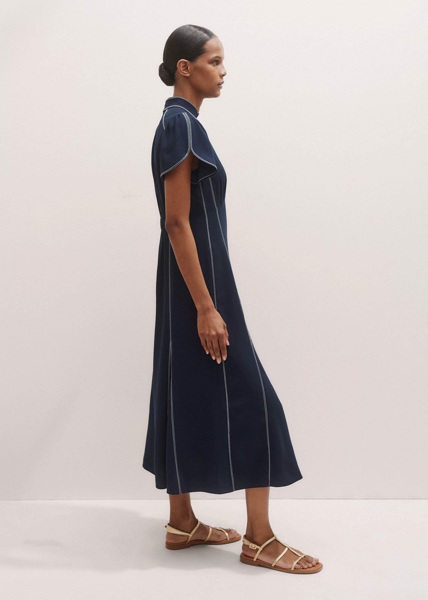 ME and EM Clothing Navy Contrast Stitch Midi Dress