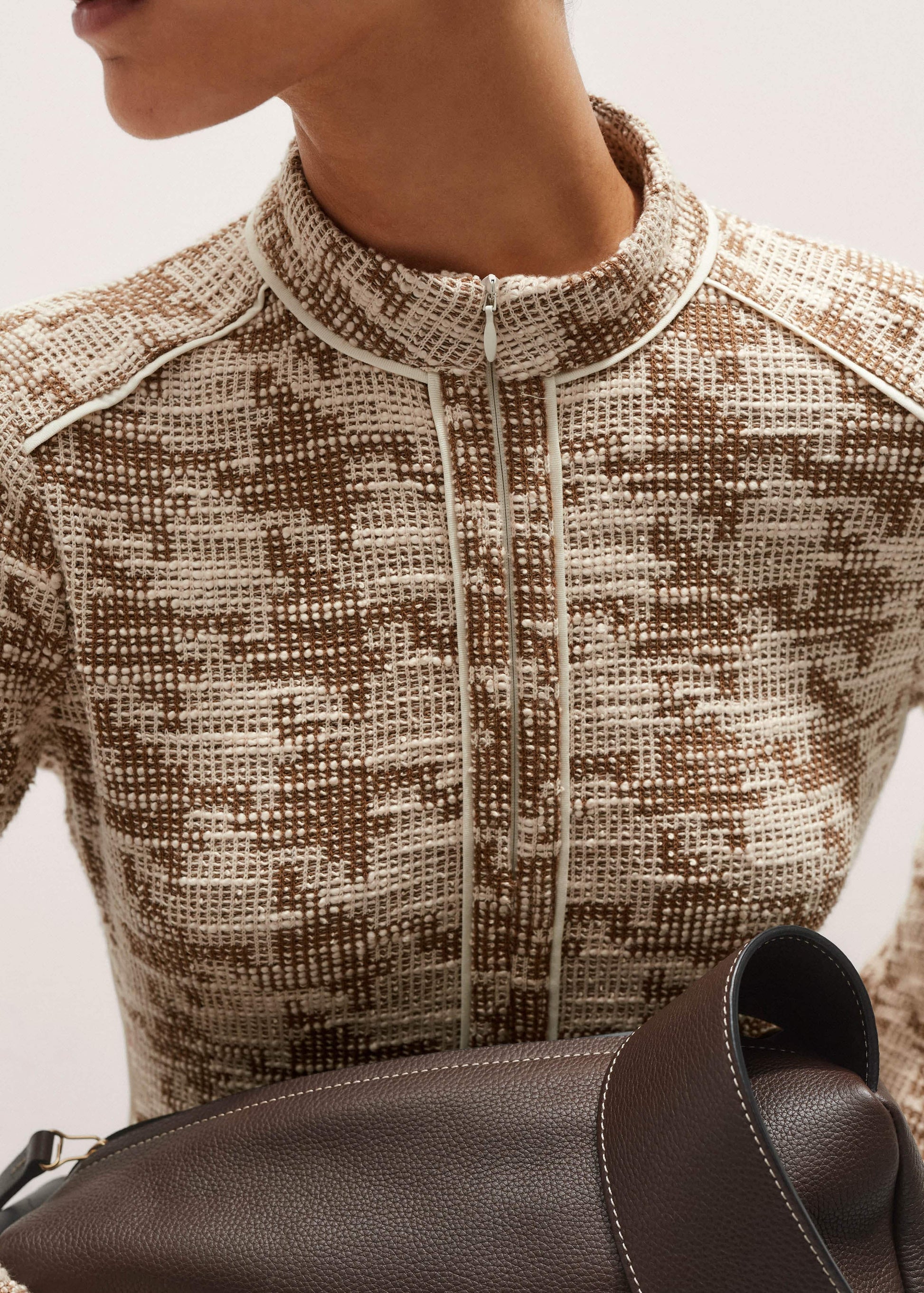 ME and EM Clothing Brown Exaggerated Houndstooth Midi Dress