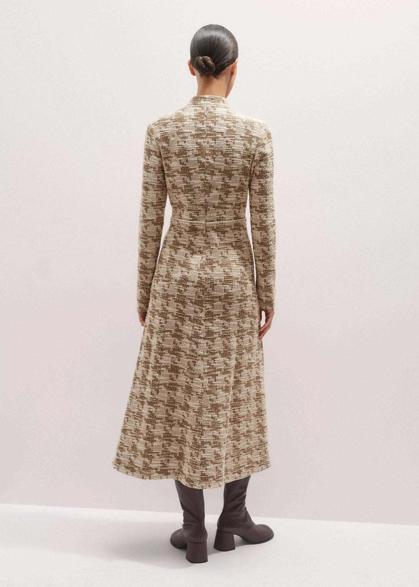 ME and EM Clothing Brown Exaggerated Houndstooth Midi Dress