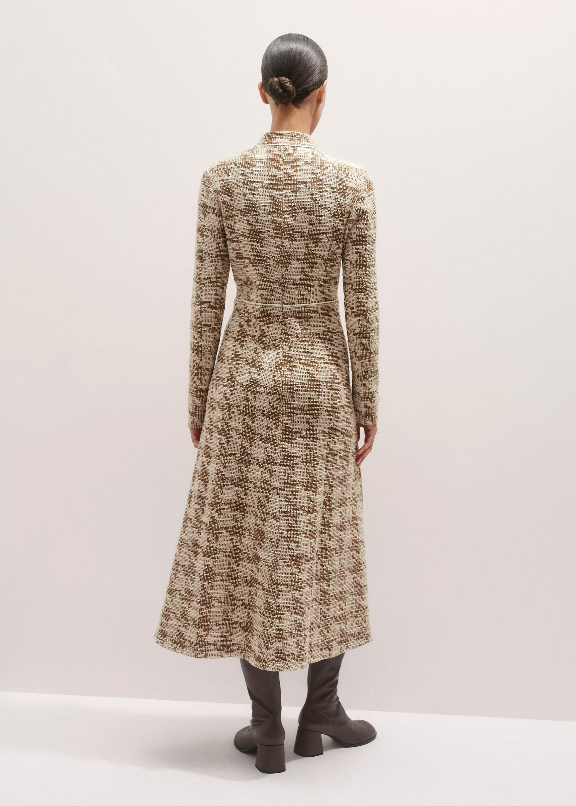 ME and EM Clothing Brown Exaggerated Houndstooth Midi Dress