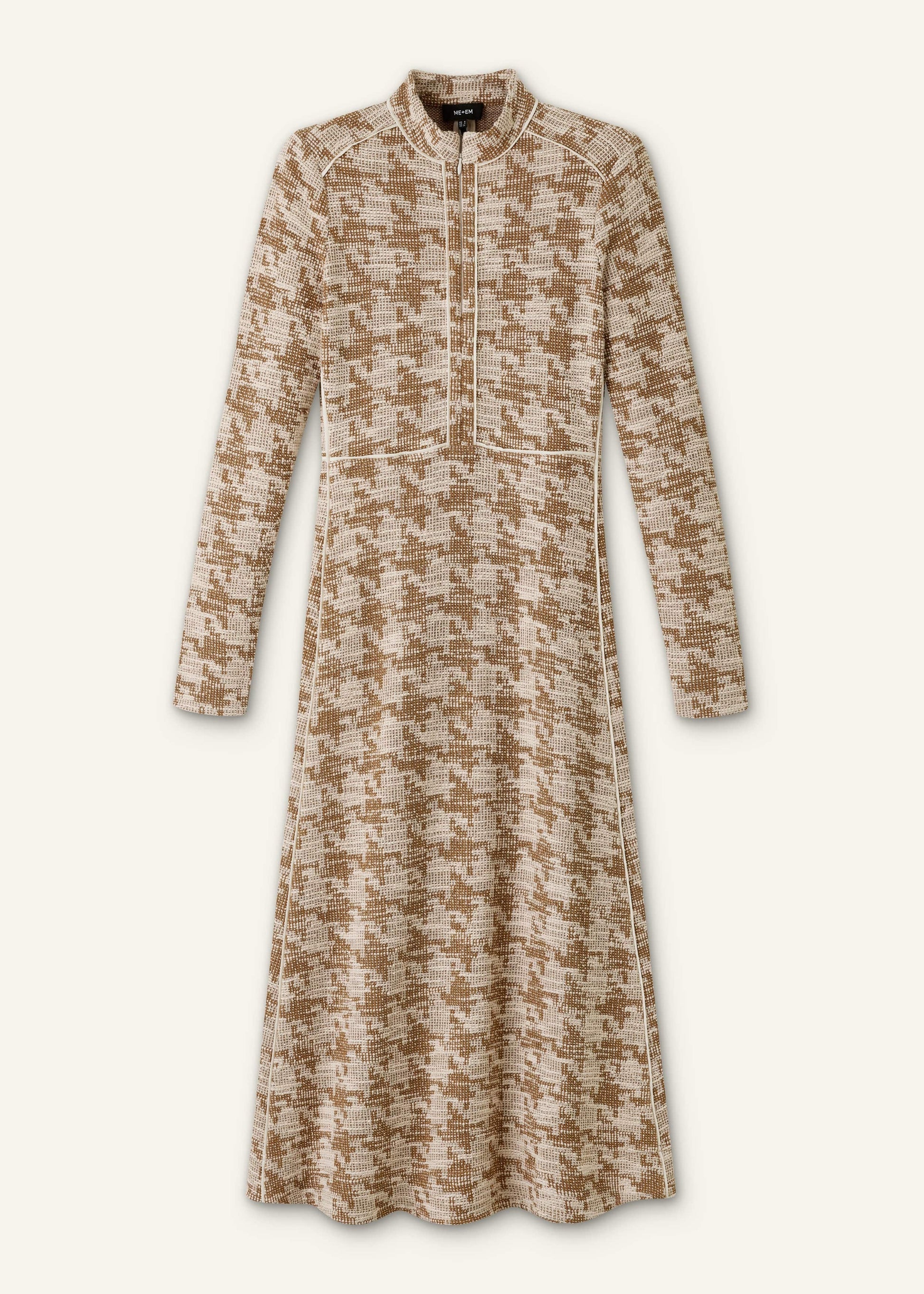 ME and EM Clothing Brown Exaggerated Houndstooth Midi Dress