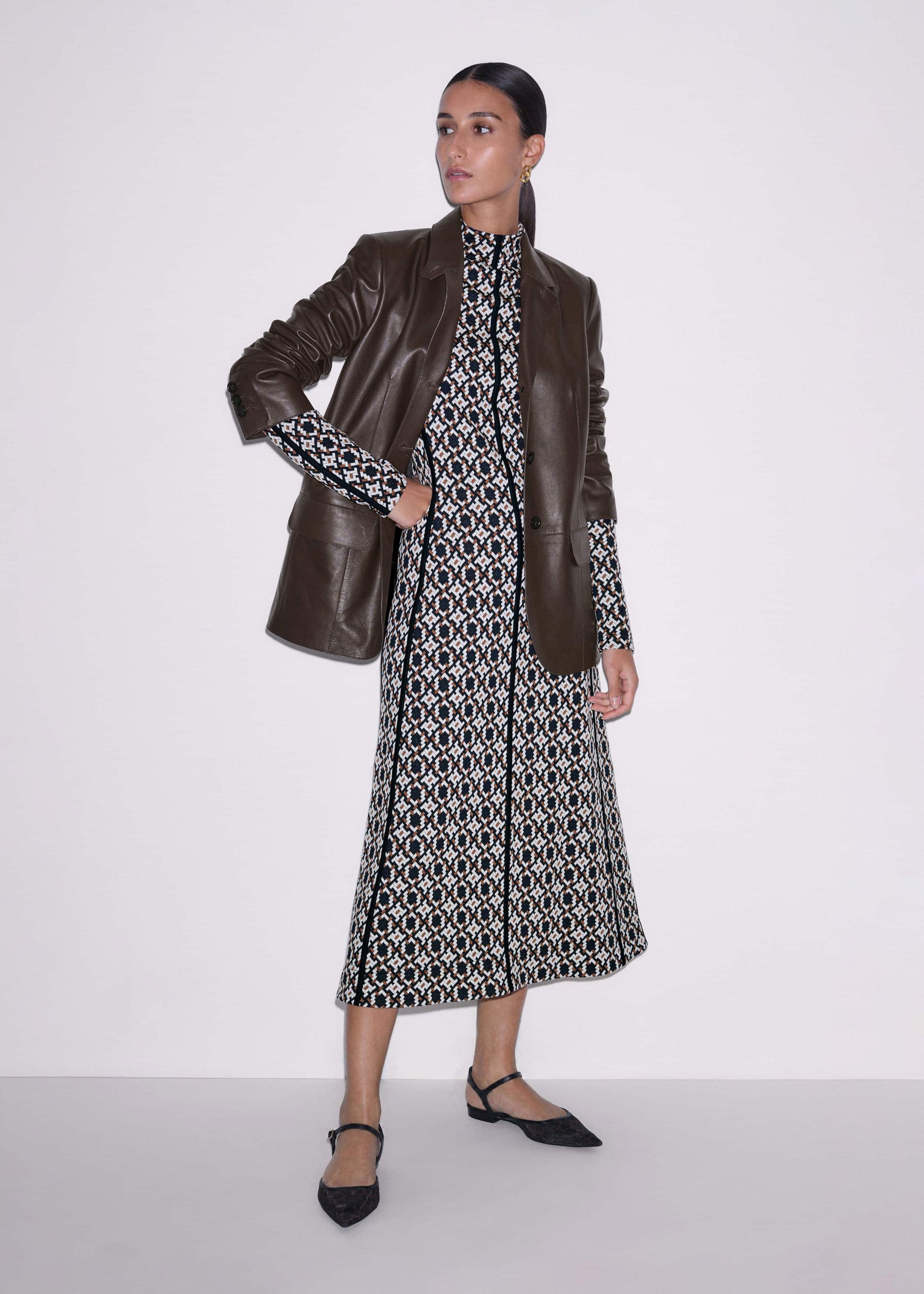 ME and EM Clothing Navy Graphic Jacquard Fit and Flare Midi Dress