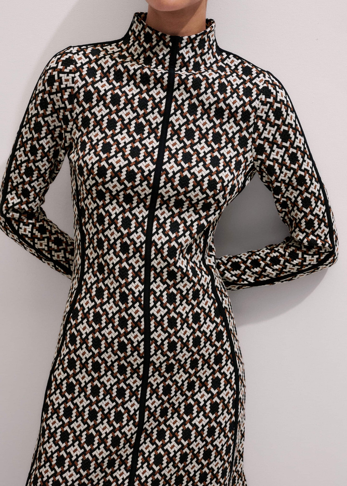 ME and EM Clothing Navy Graphic Jacquard Fit and Flare Midi Dress