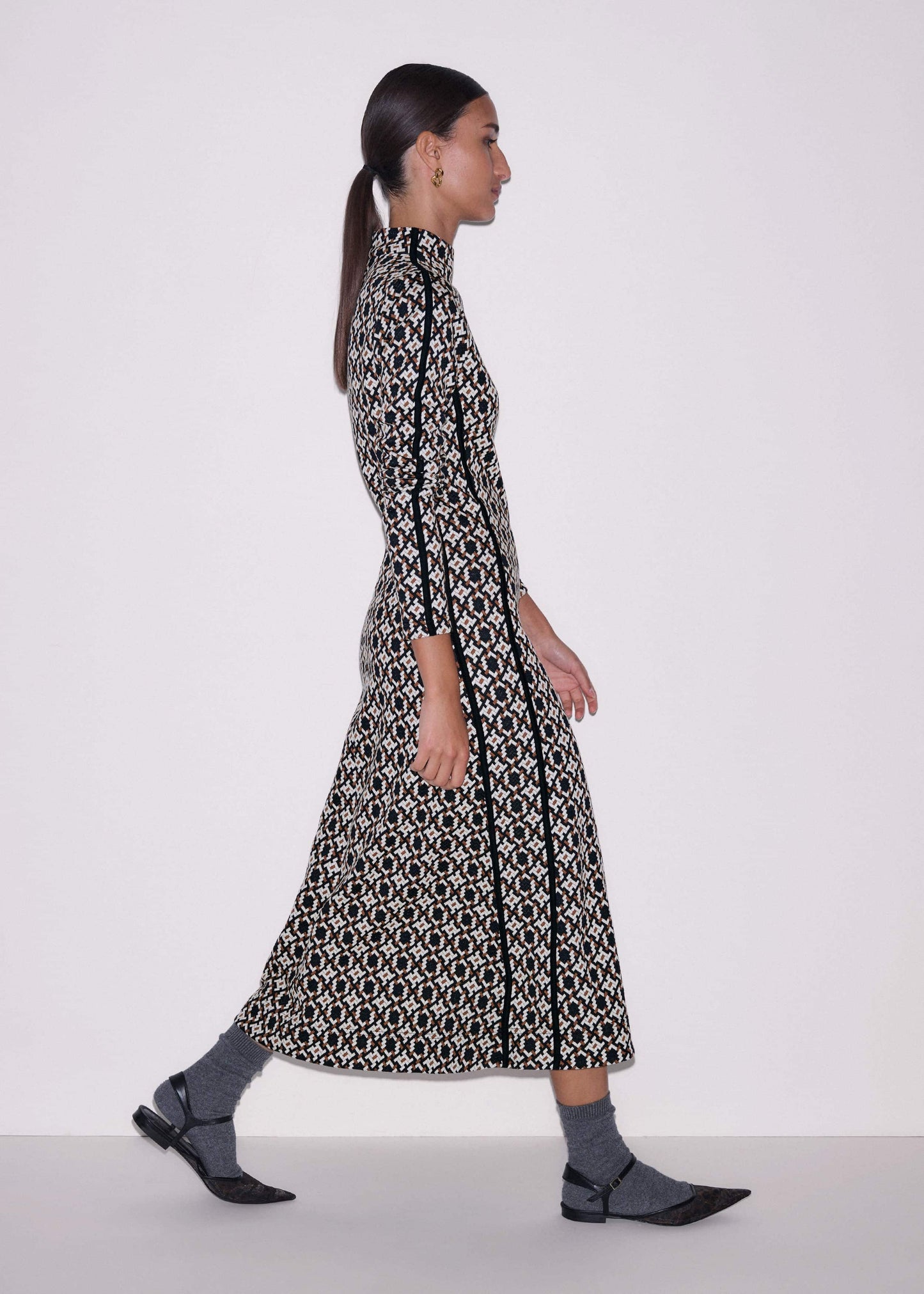 ME and EM Clothing Navy Graphic Jacquard Fit and Flare Midi Dress