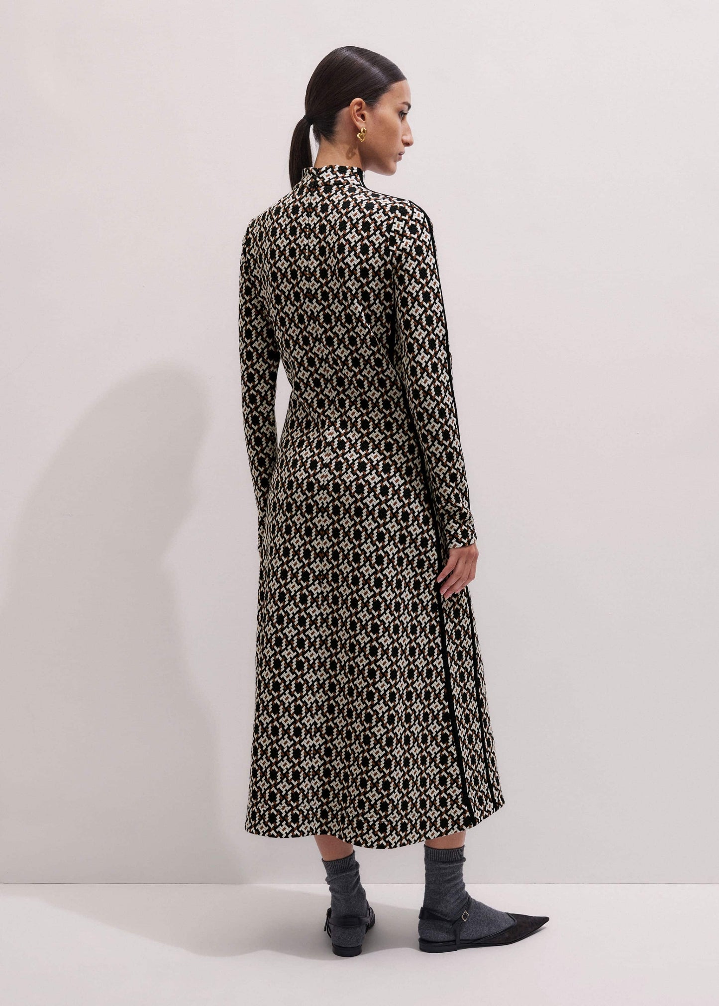 ME and EM Clothing Navy Graphic Jacquard Fit and Flare Midi Dress