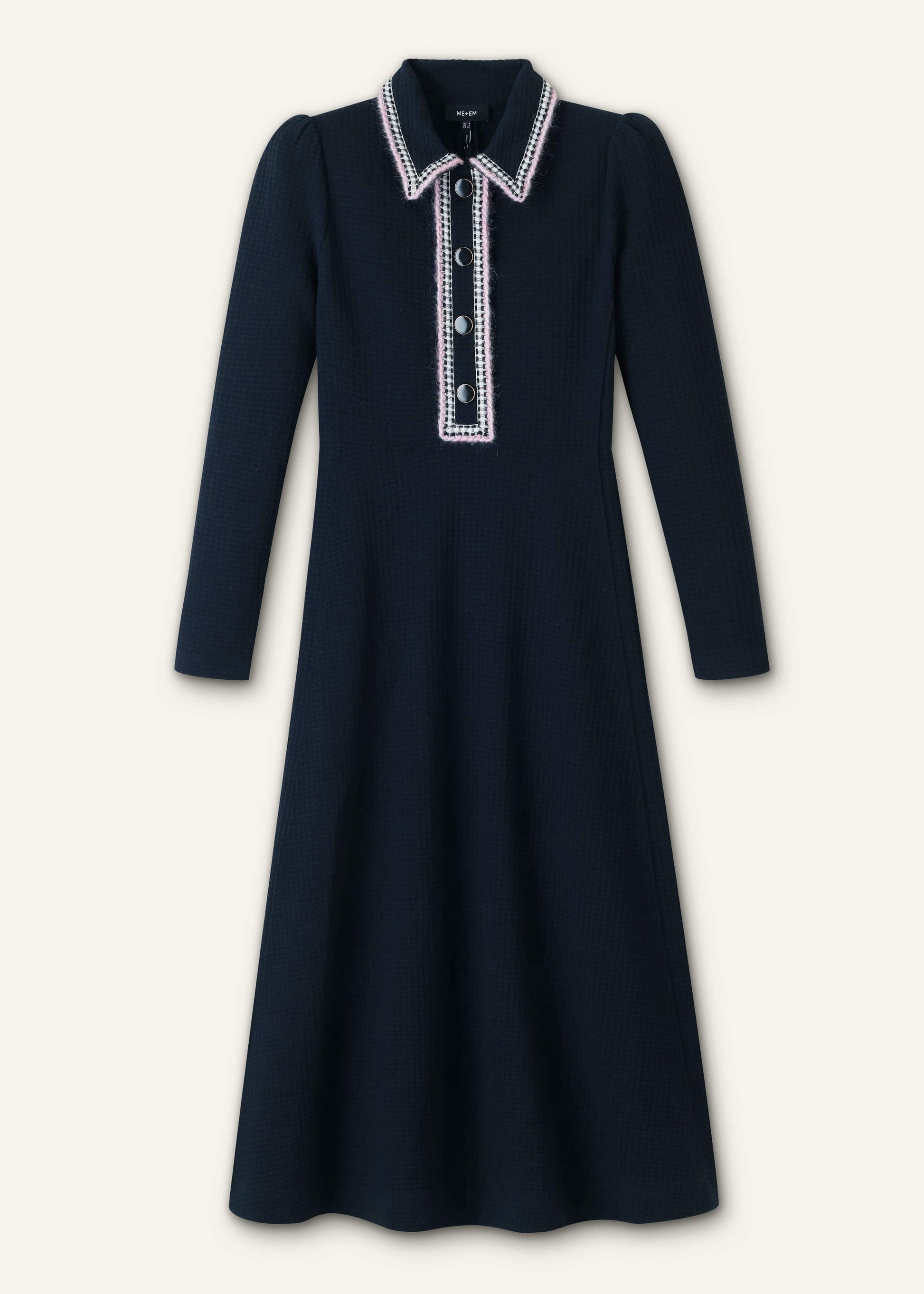 ME and EM Clothing Navy Crochet Trim Fit and Flare Midi Dress