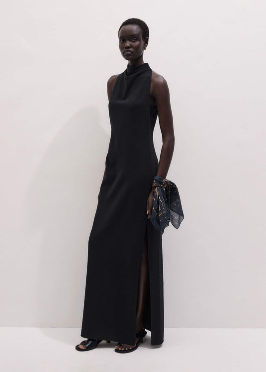 ME and EM Clothing Black Draped Full Length Dress