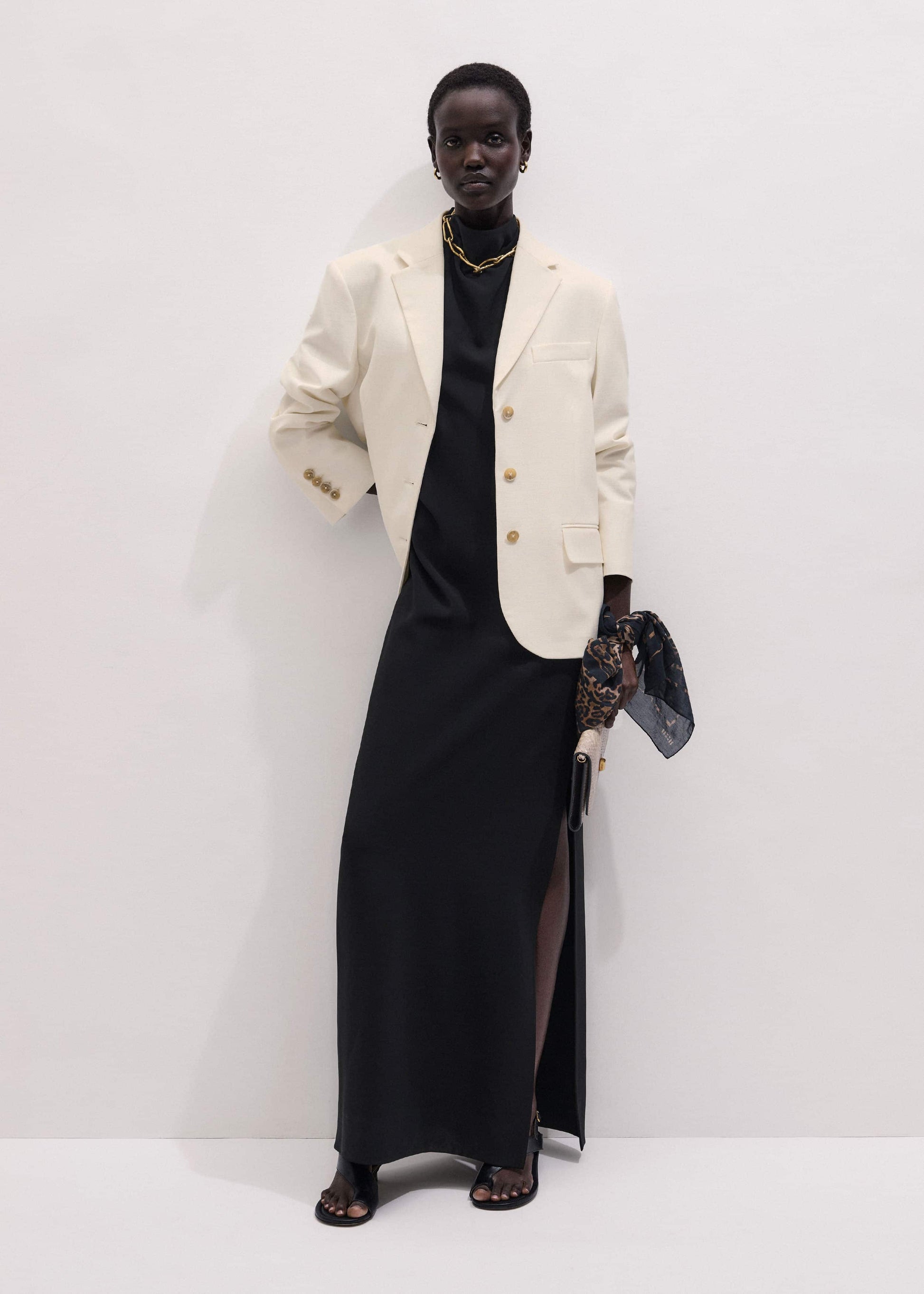 ME and EM Clothing Black Draped Full Length Dress