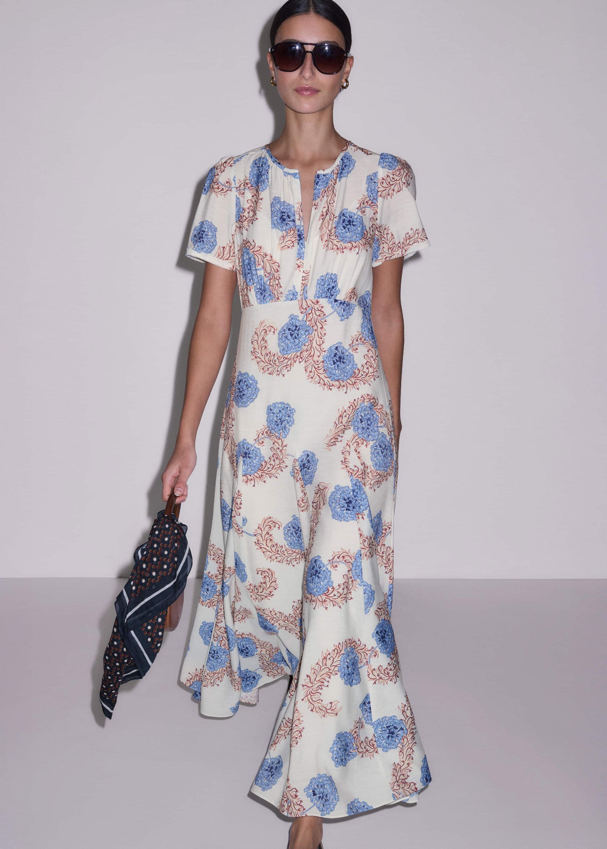ME and EM Clothing Cream Fit + Flare Maxi Dress
