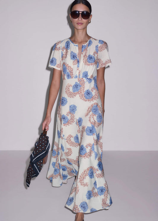 ME and EM Clothing Cream Fit + Flare Maxi Dress