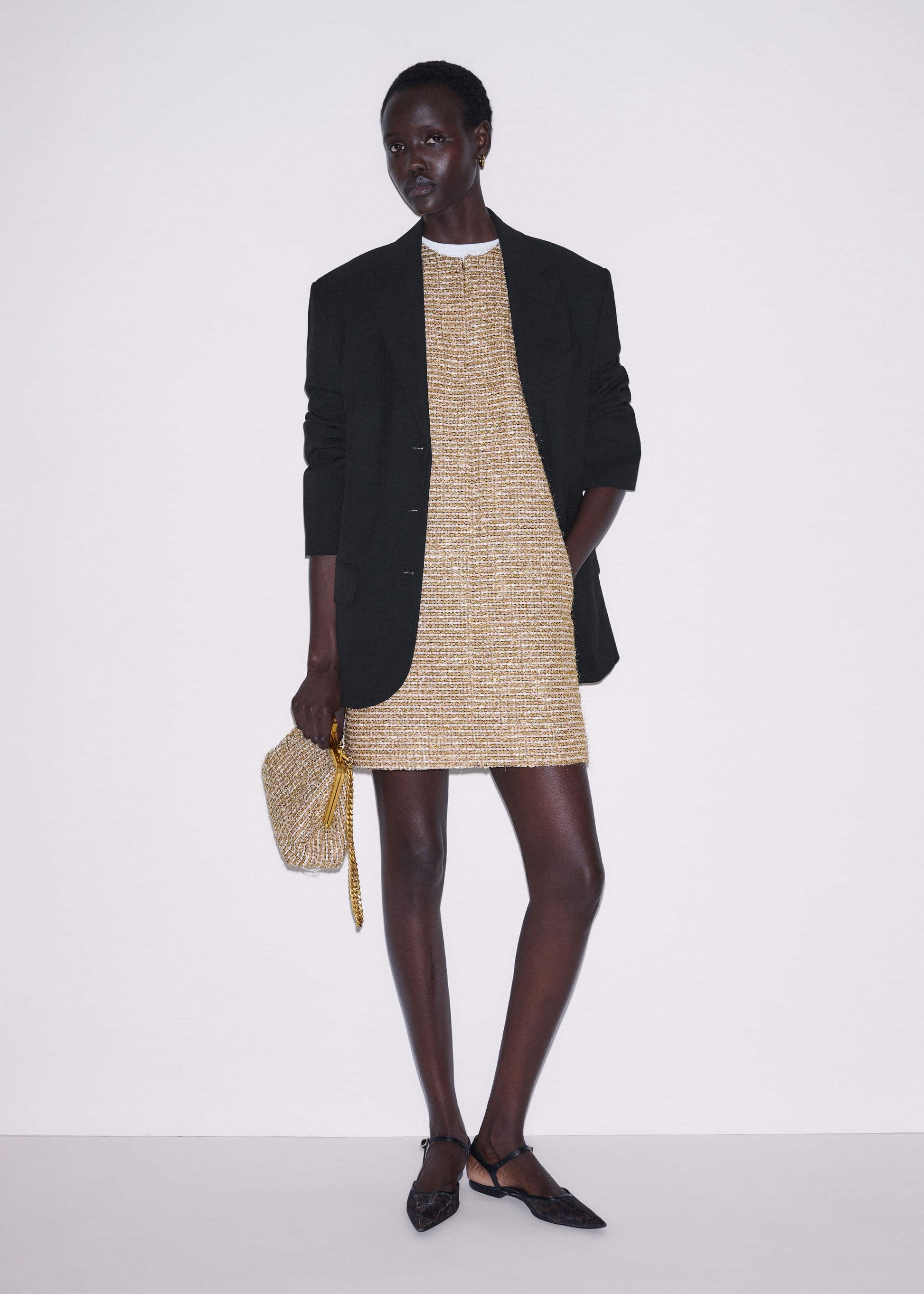 ME and EM Clothing Gold Metallic Mini Dress