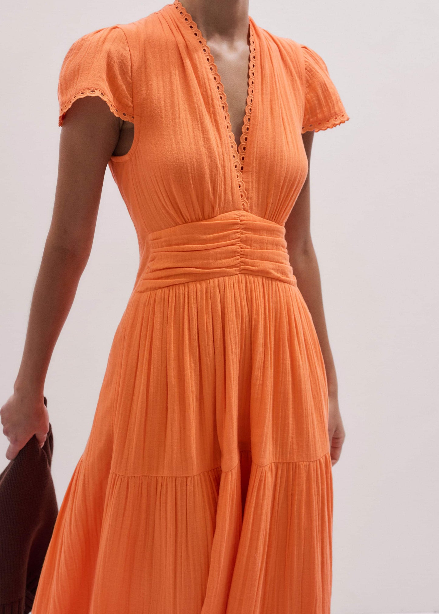 ME and EM Clothing Orange Cheesecloth Fit + Flare Maxi Dress