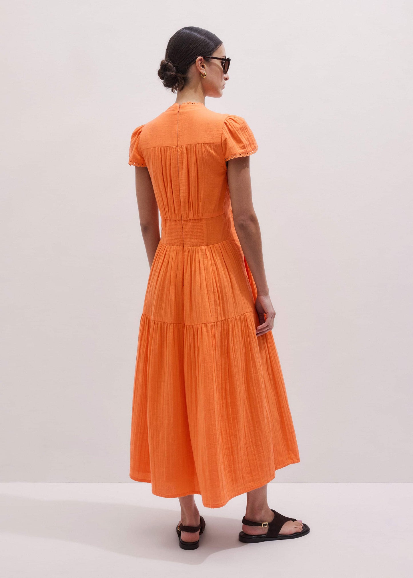 ME and EM Clothing Orange Cheesecloth Fit + Flare Maxi Dress