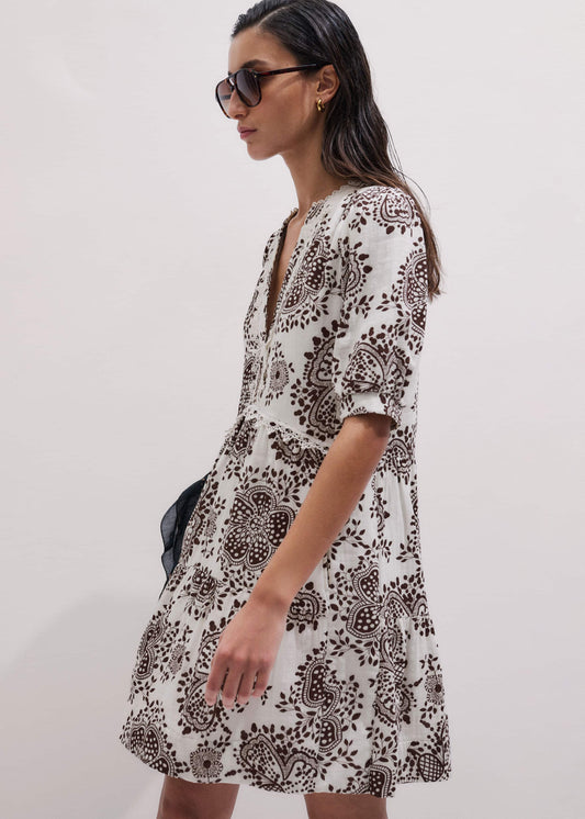 ME and EM Clothing White Cheesecloth In-Full-Bloom Print Swing Short Dress