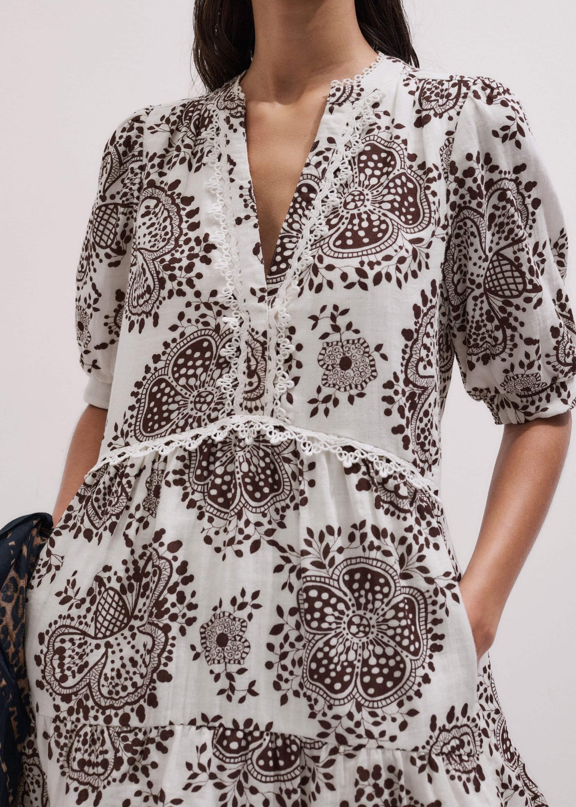 ME and EM Clothing White Cheesecloth In-Full-Bloom Print Swing Short Dress