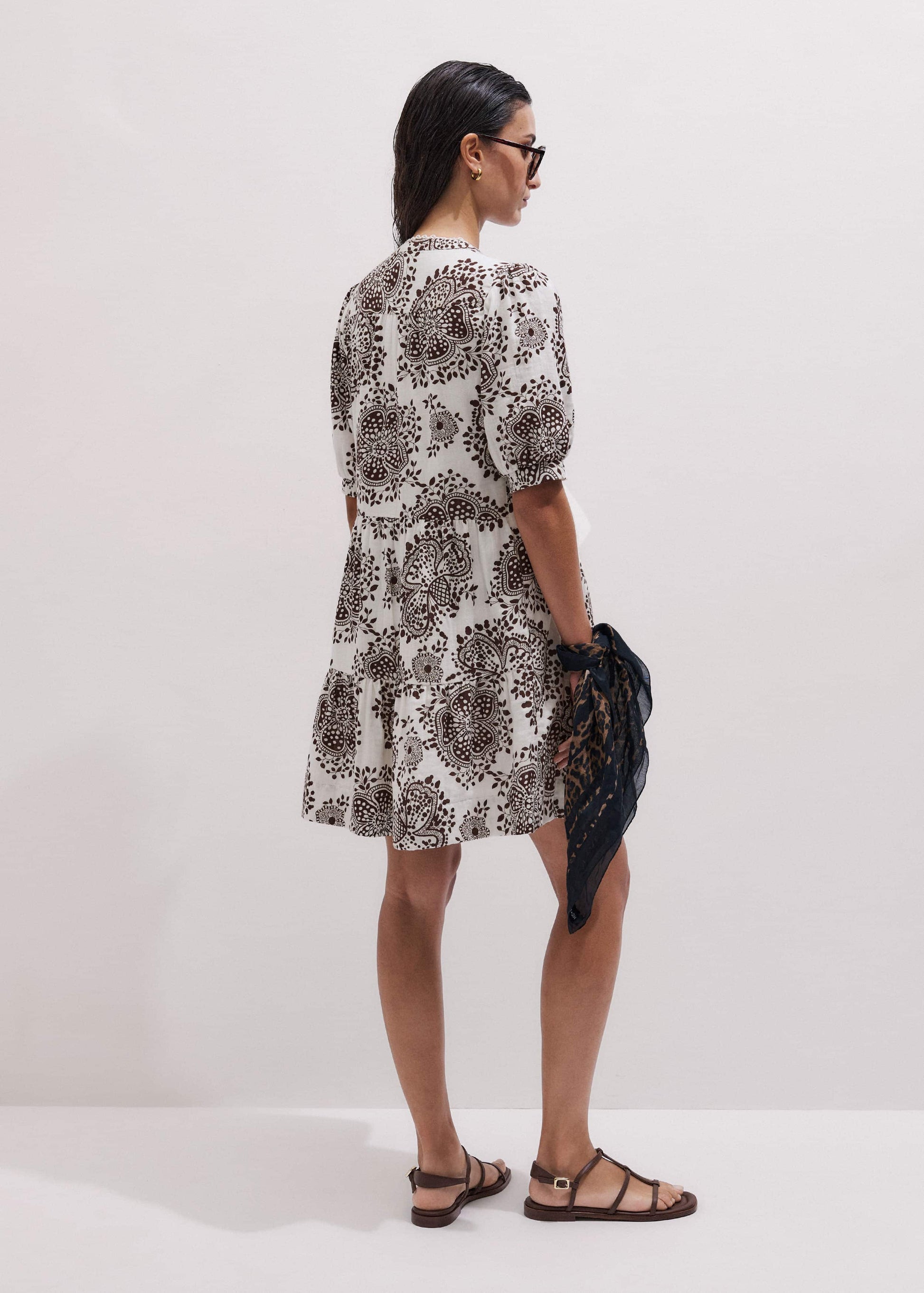 ME and EM Clothing White Cheesecloth In-Full-Bloom Print Swing Short Dress